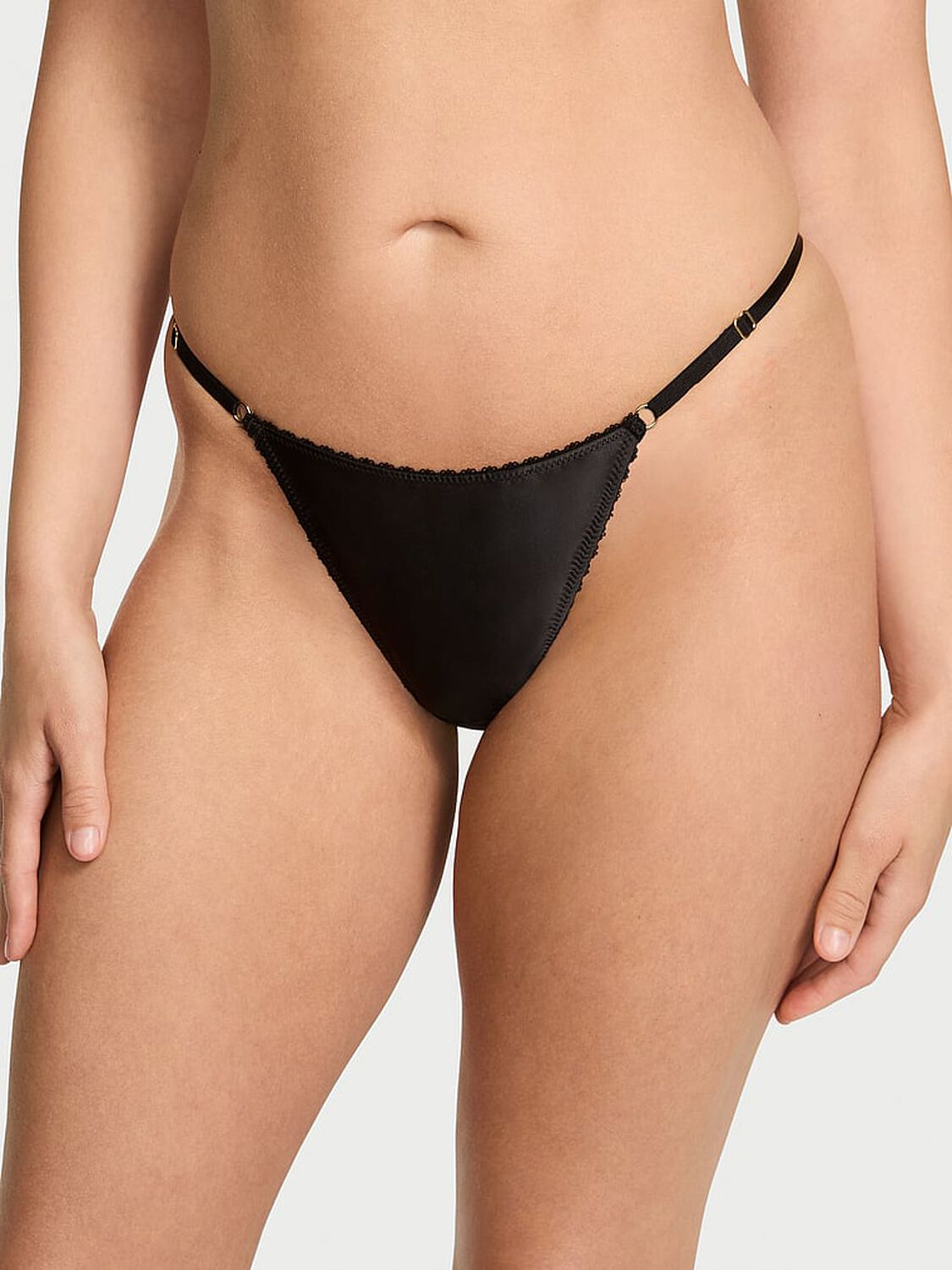 vs Very Sexy Electric Orchid Satin Tassel V-String Panty Black 2 of 2 