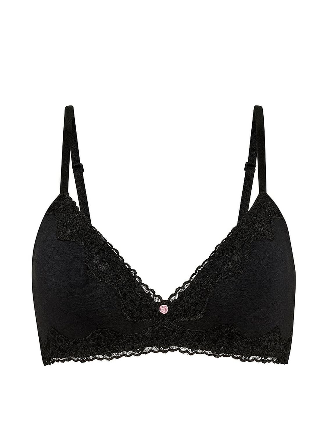 vs The T-Shirt Cotton Lace-Trim Lightly Lined Wireless Bra Black 3 of 3 