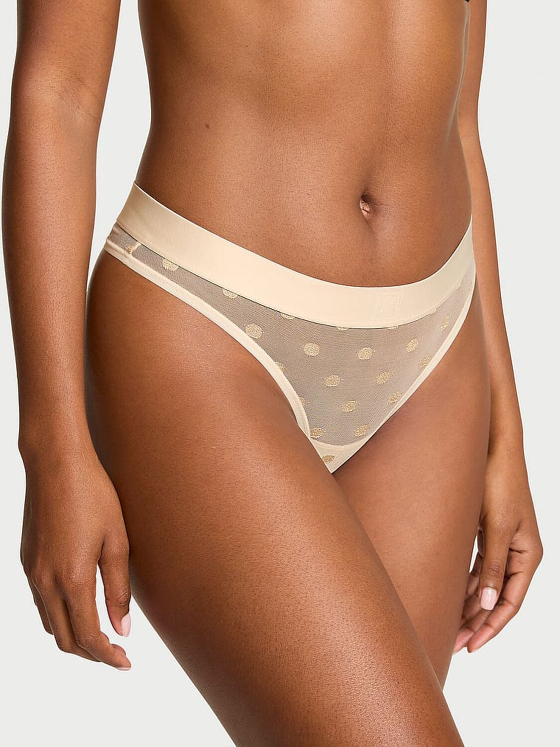 vs Cotton Sheer Heritage Shimmer Thong Panty Candelight 1 of 3 