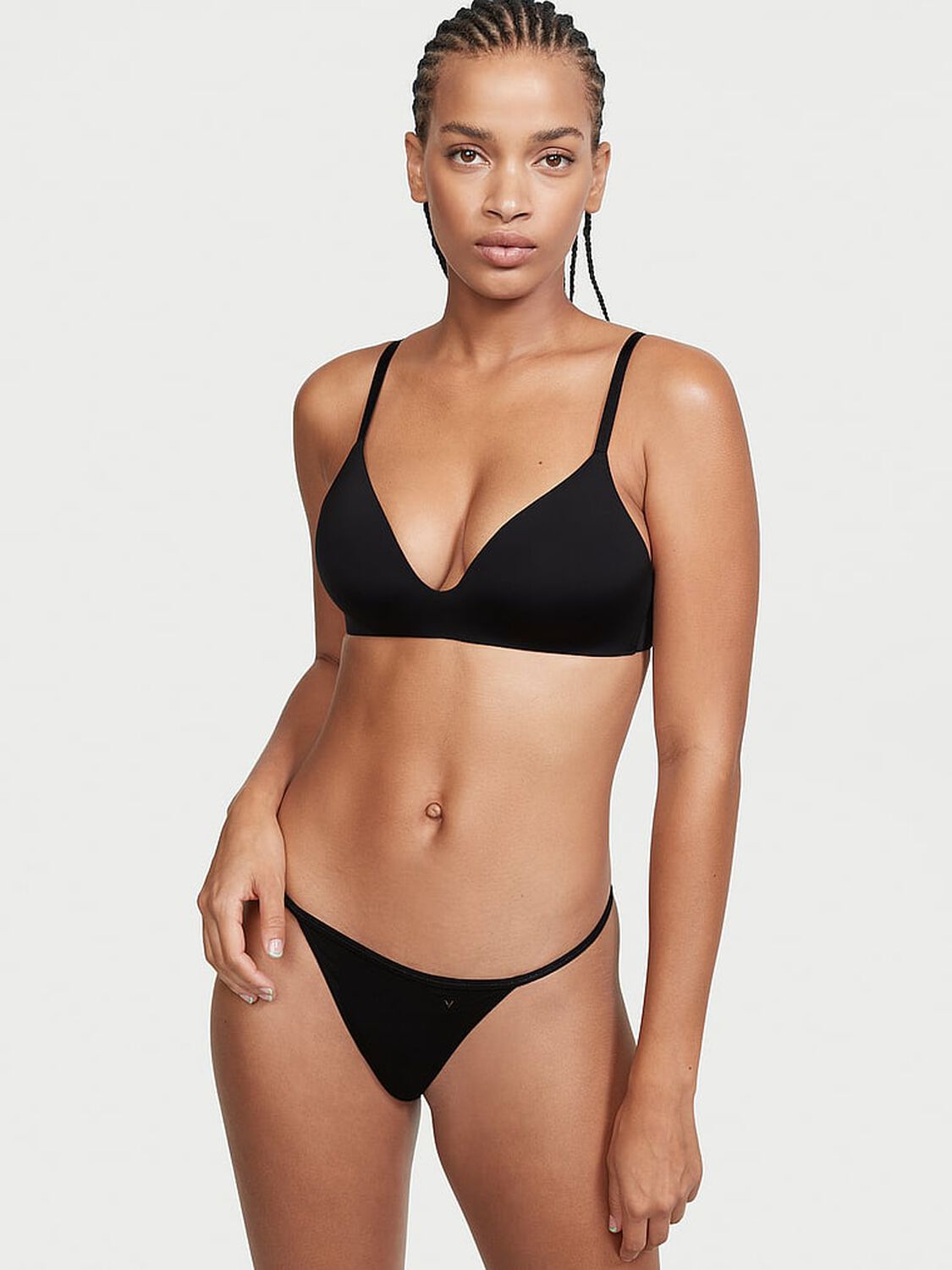 vs Victoria's Secret Stretch Cotton V-String Panty Black 1 of 5 