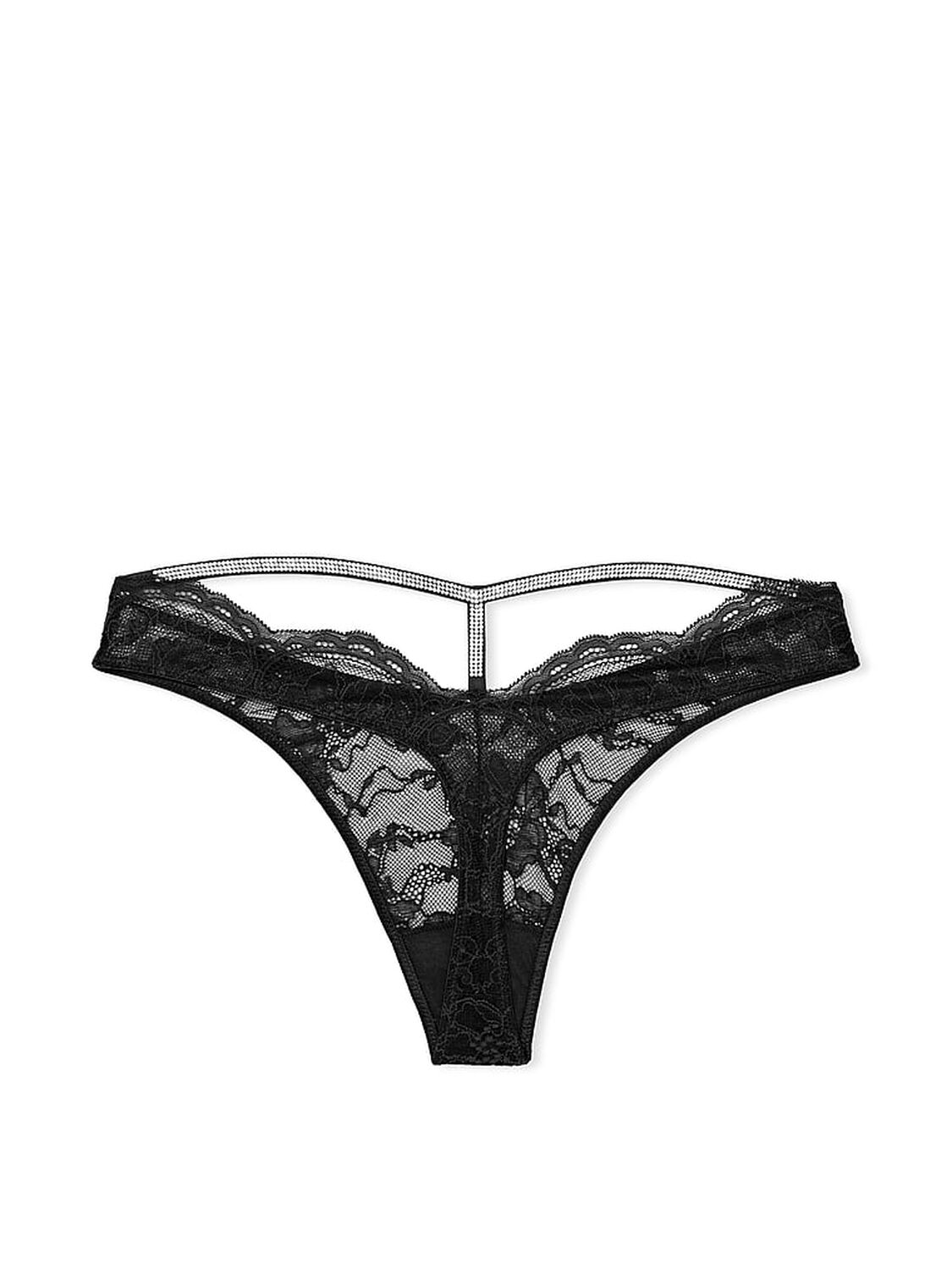 vs Very Sexy Shine Strap Cut-Out Back Lace Thong Panty Black 4 of 5 