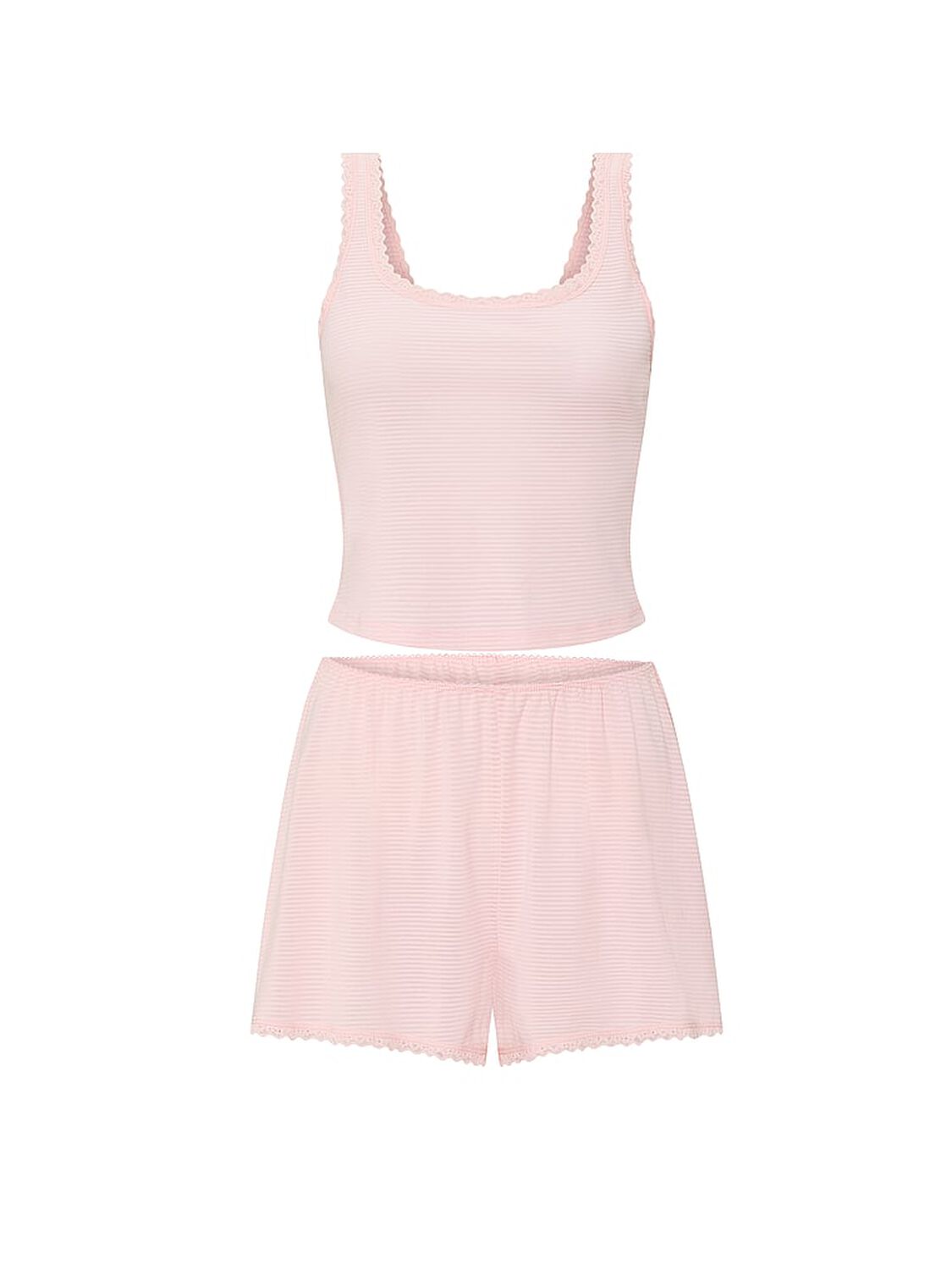 vs Victoria's Secret Cotton Shadow Stripe Cropped Tank & Shorts Set Angel Pink 3 of 4 