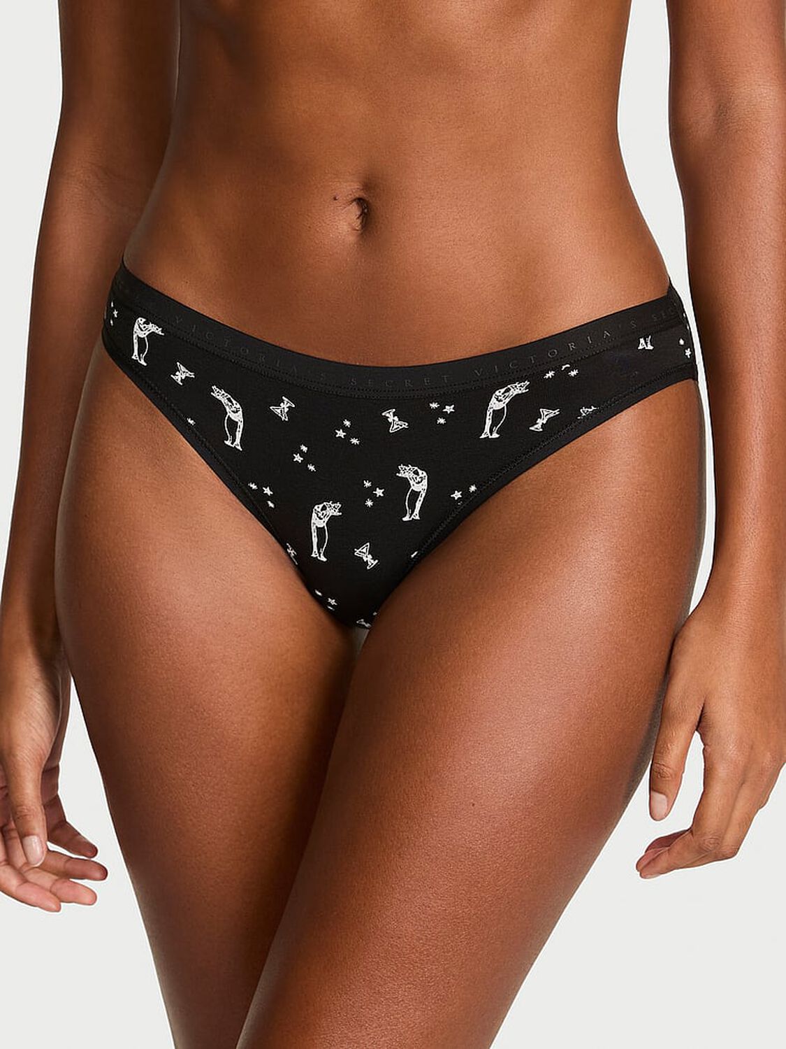 vs Victoria's Secret Stretch Cotton Bikini Panty Black Cocktail Penguins 1 of 2 