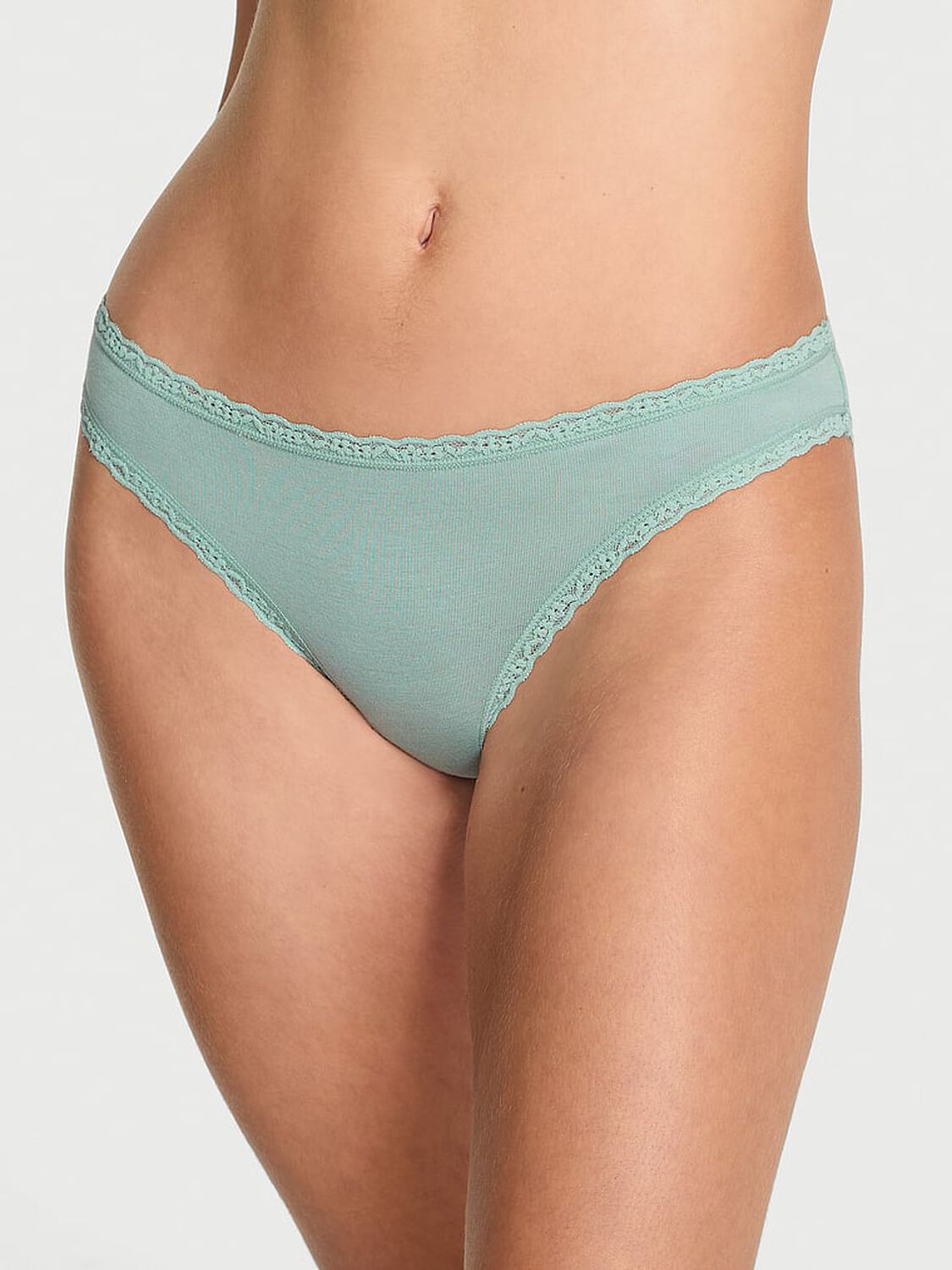 vs Lace Trim Cotton Lace Bow Bikini Panty Green Stone 1 of 3 