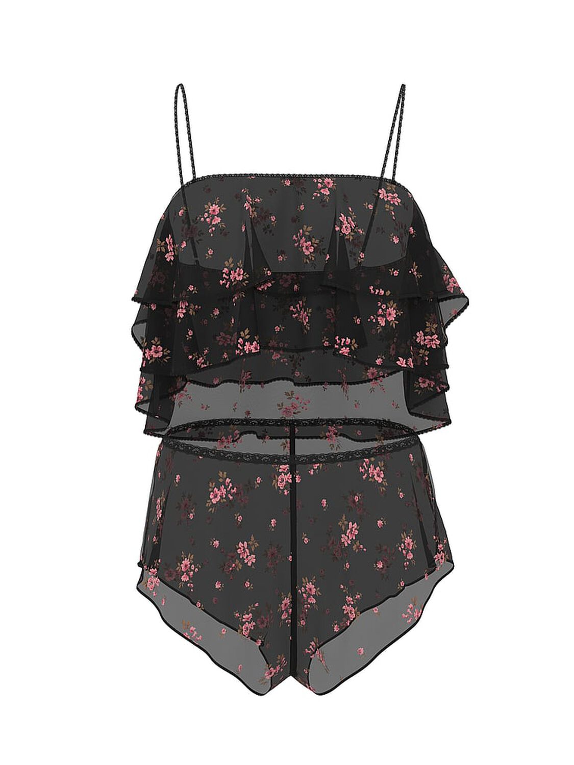 vs Dream Angels Wisteria Sheer Chiffon Flutter Cami Set Black Floral 1 of 3 