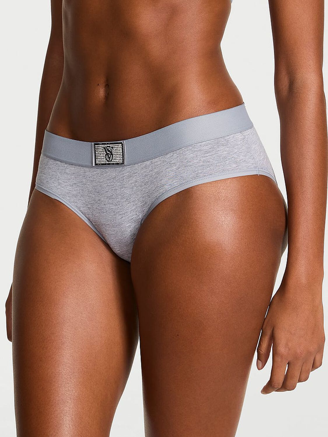 vs Cotton Logo Cotton Shine Patch Hiphugger Panty Medium Heather Grey 2 of 2 