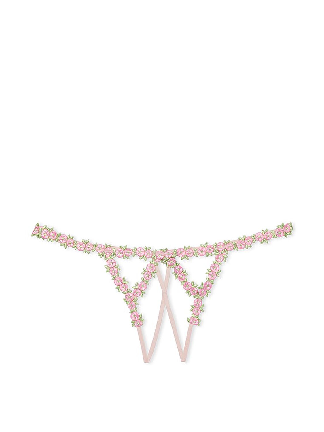 vs Dream Angels Rosebud Embroidery Crotchless V-String Panty Pink Fizz 3 of 4 
