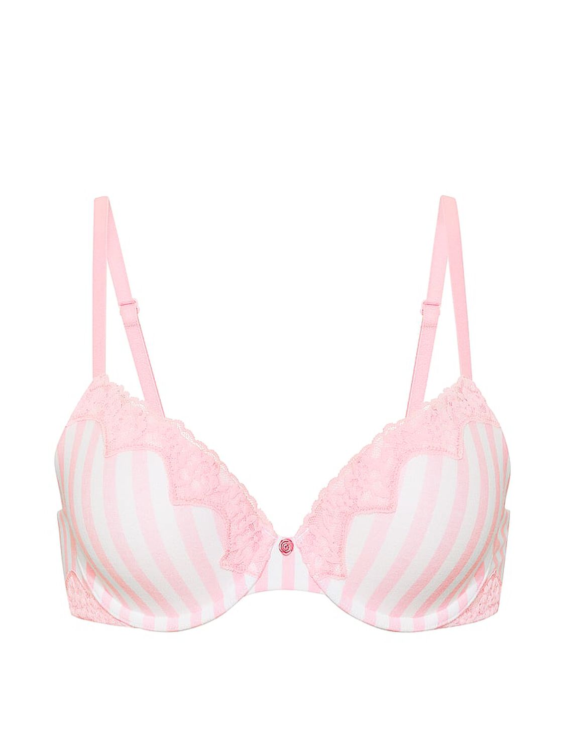 vs The T-Shirt Perfect Shape Cotton Lace-Trim Push-Up Bra Pretty Blossom Stripes 3 of 4 