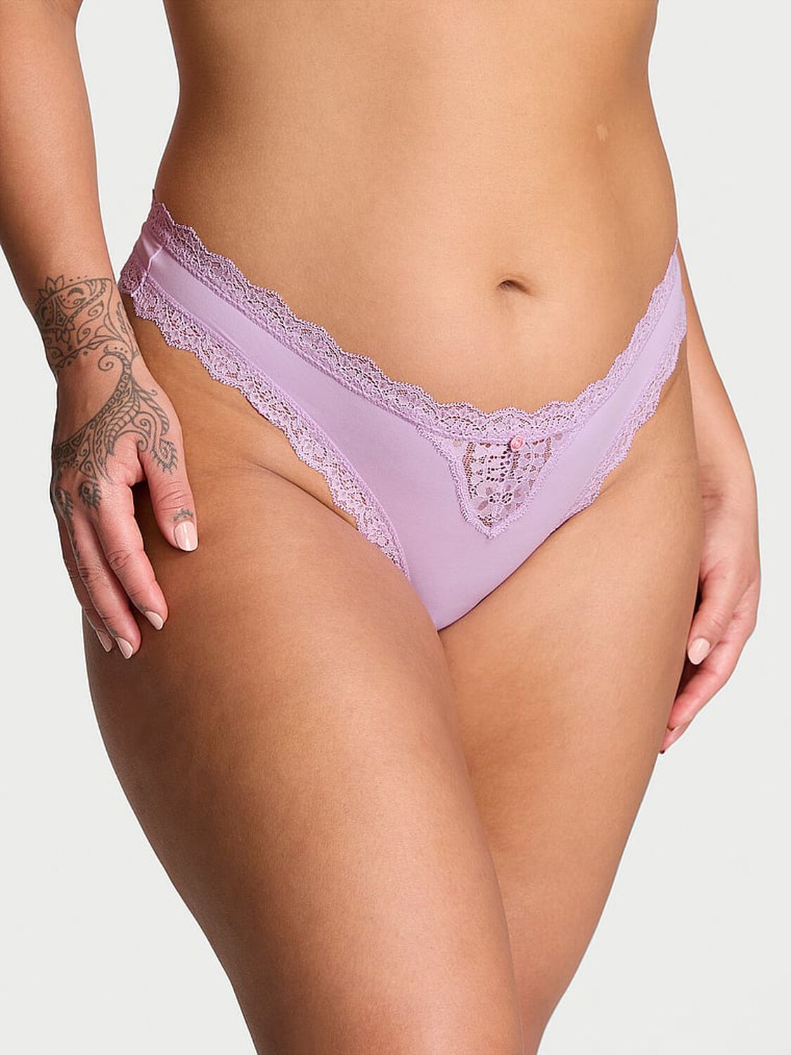vs Dream Angels Lace-Trim Thong Panty Silky Lilac 2 of 3 