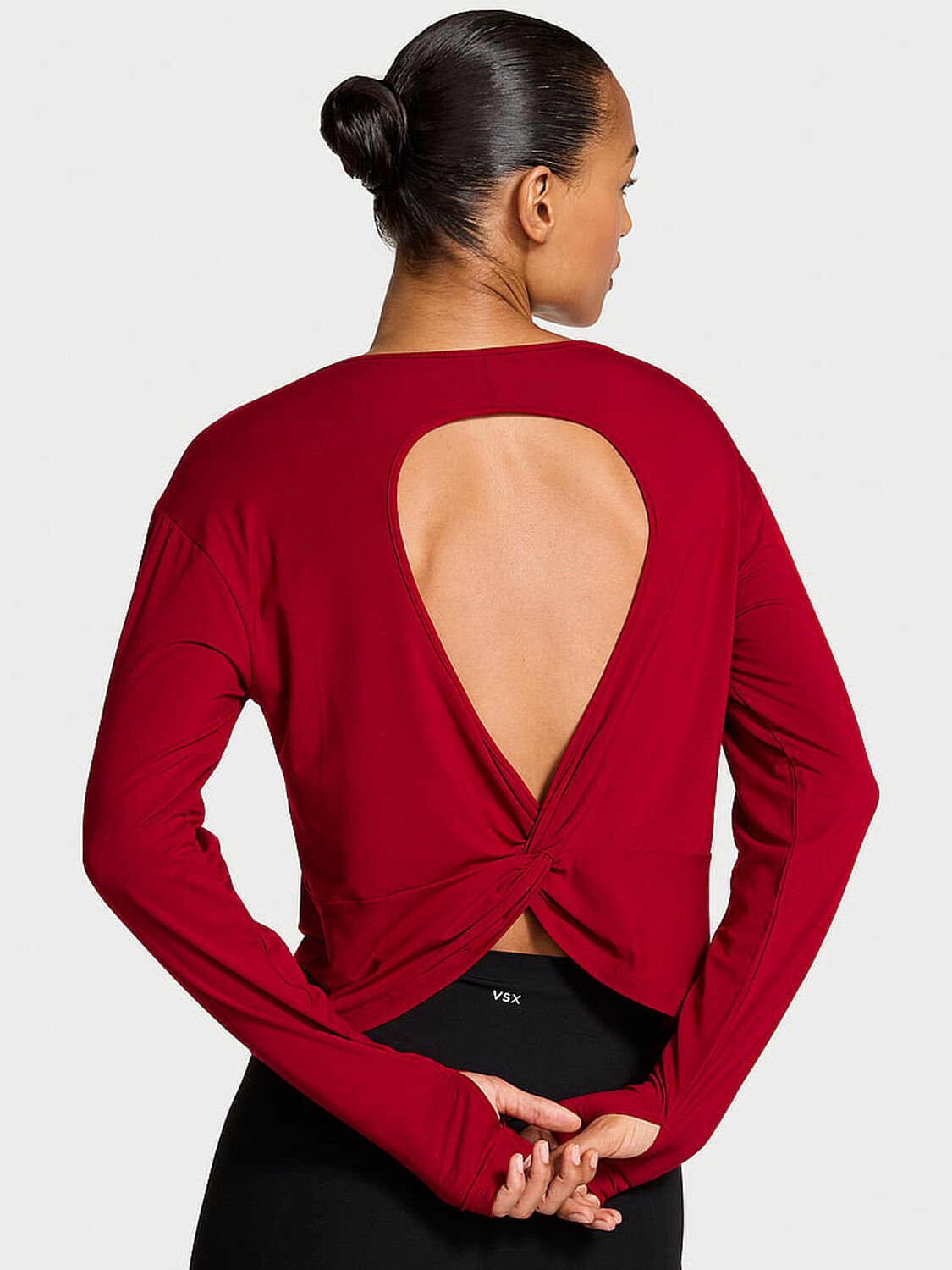 vs Vsx VSX Drapey Knit Long-Sleeve Open-Back Tee Ready Red 2 of 3 