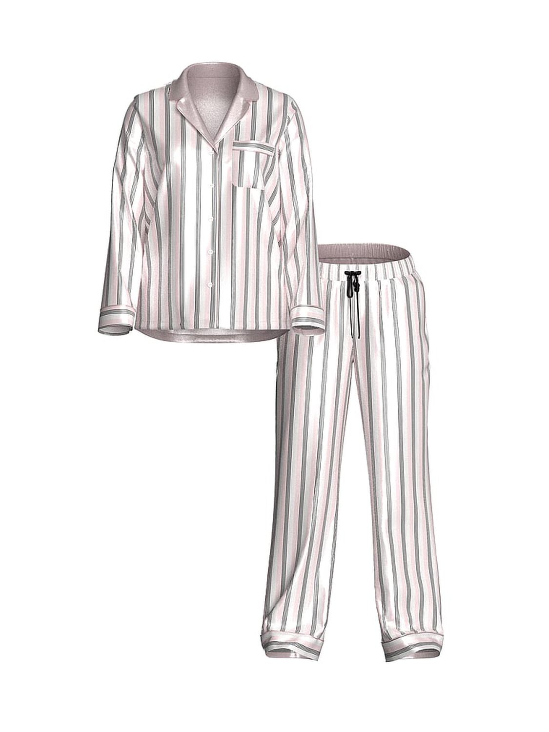 vs Victoria's Secret Signature Satin Long Pajama Set Angel Pink Stripes 3 of 3 