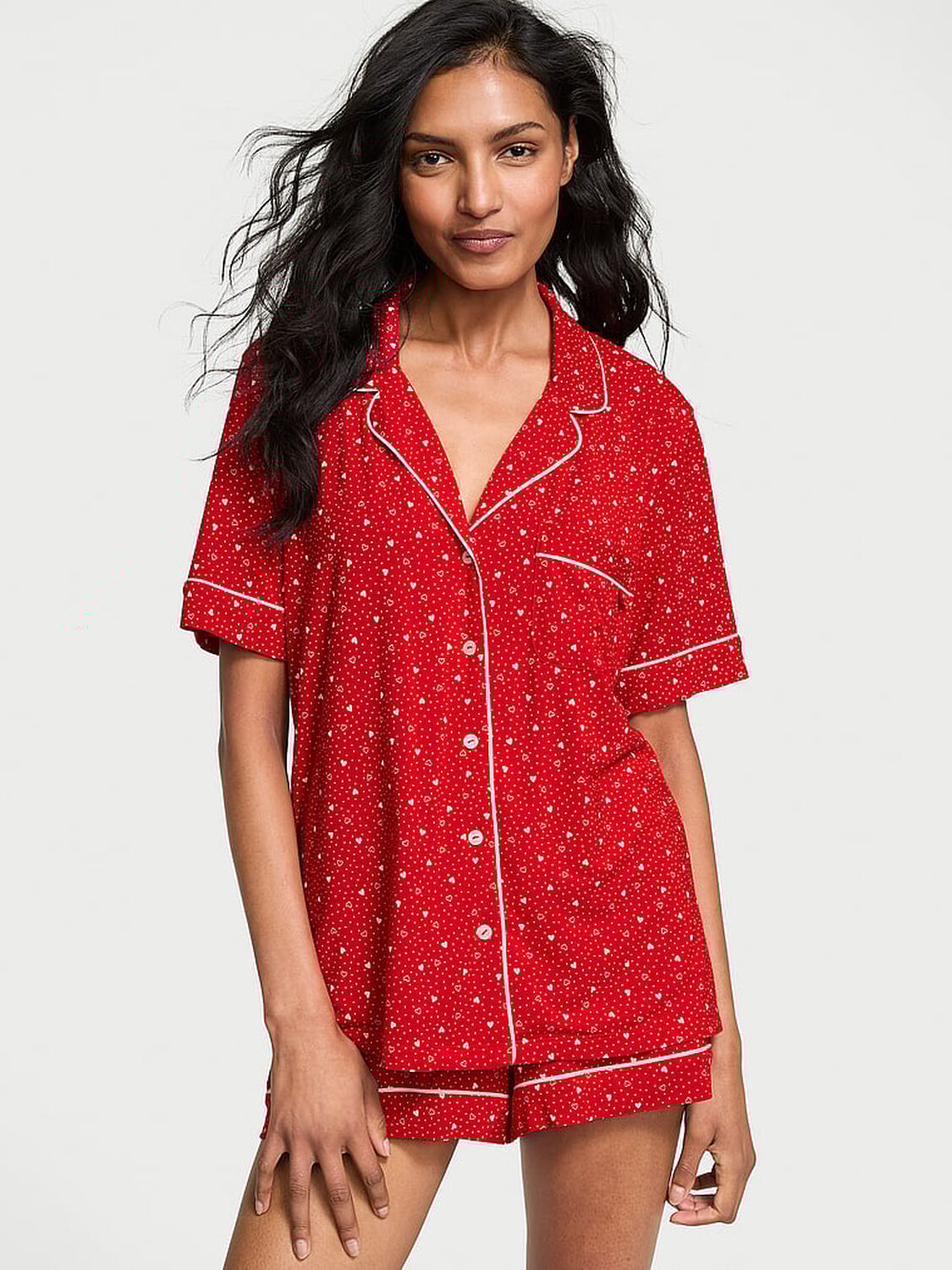 vs Victoria's Secret Modal Soft Short Pajama Set Lipstick Heart Dots 3 of 3 