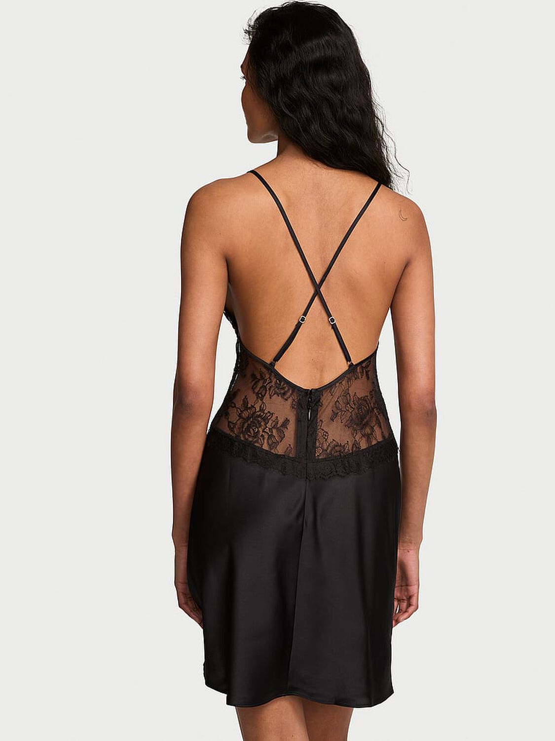 vs Very Sexy Satin Rose Lace Mini Slip Dress Black 2 of 3 