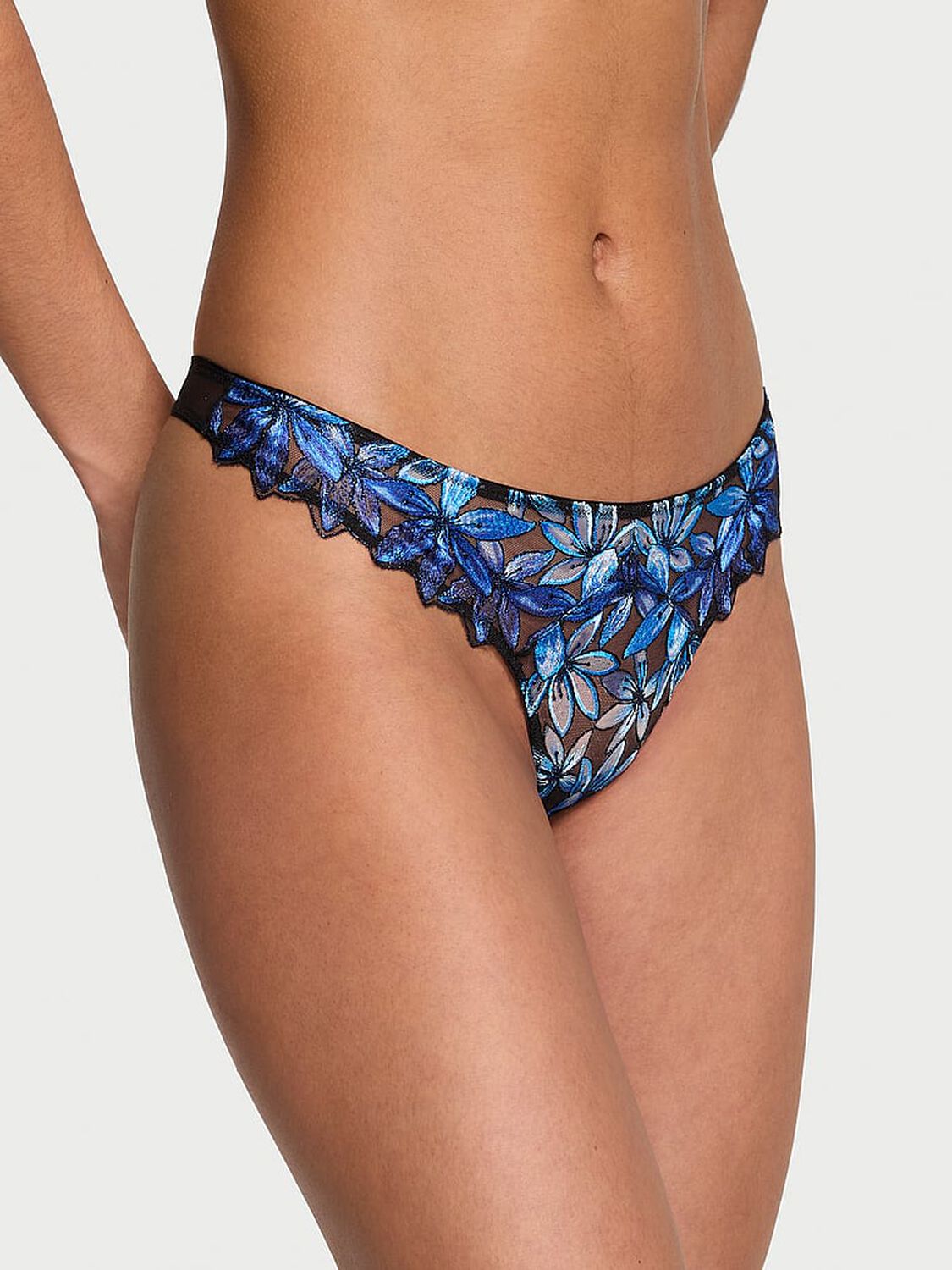 vs Very Sexy Ziggy Glam Floral Embroidery Thong Panty Blue Ombre 1 of 4 