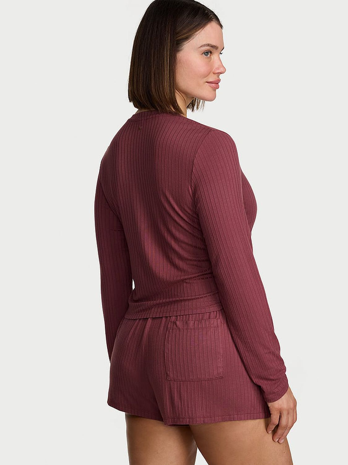 vs Victoria's Secret SoSoft&trade; Modal Wide-Rib Long-Sleeve Henley & Shorts Set Morning Rose 2 of 3 