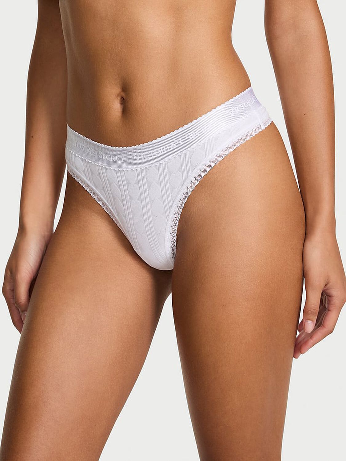 vs Cotton Logo Heart Pointelle Thong Panty Vs White 1 of 3 