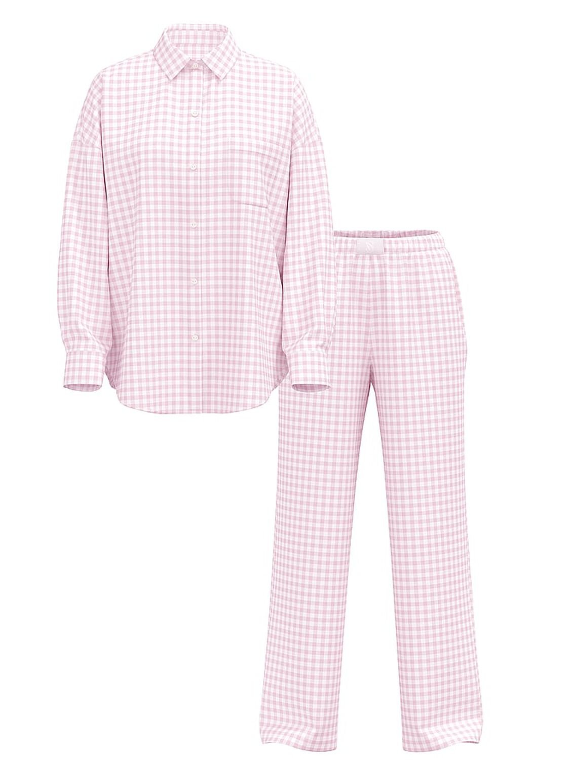vs Victoria's Secret Modal-Cotton Gingham Long Pajama Set Pink Gingham 2 of 2 