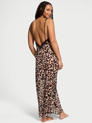 Leopard Chiffon Long Slip Dress
