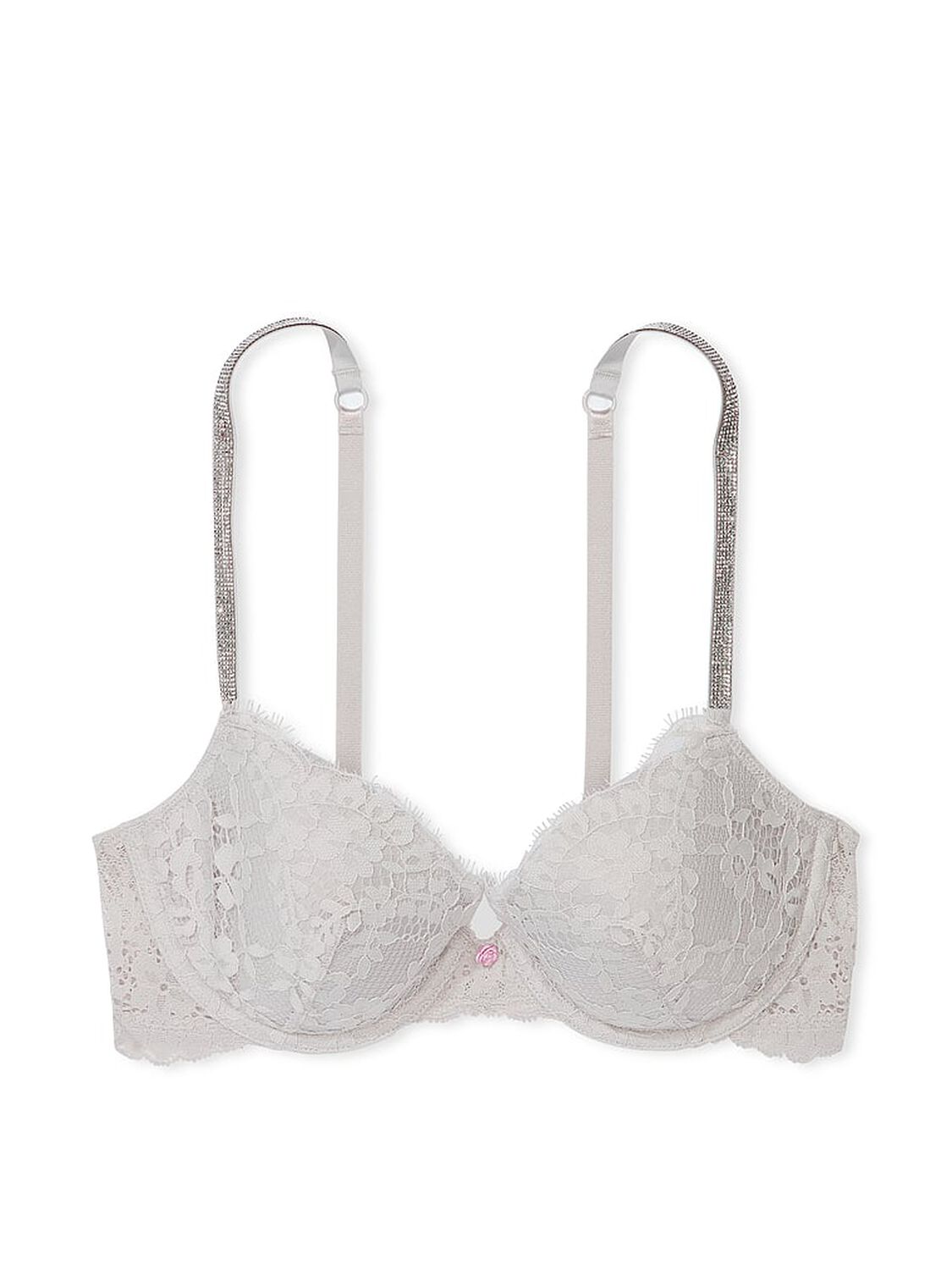 vs Dream Angels Twinkle Strap Lace Classic-Coverage Demi Bra Silver Pearl 3 of 4 