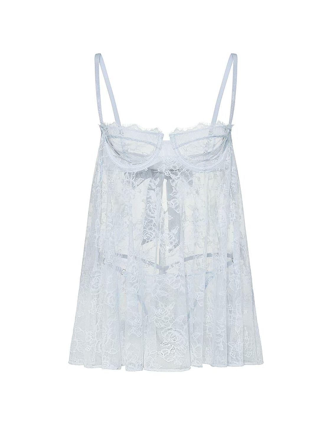 vs Very Sexy Wicked Unlined Rose Lace Babydoll Set Linen Blue 3 of 3 