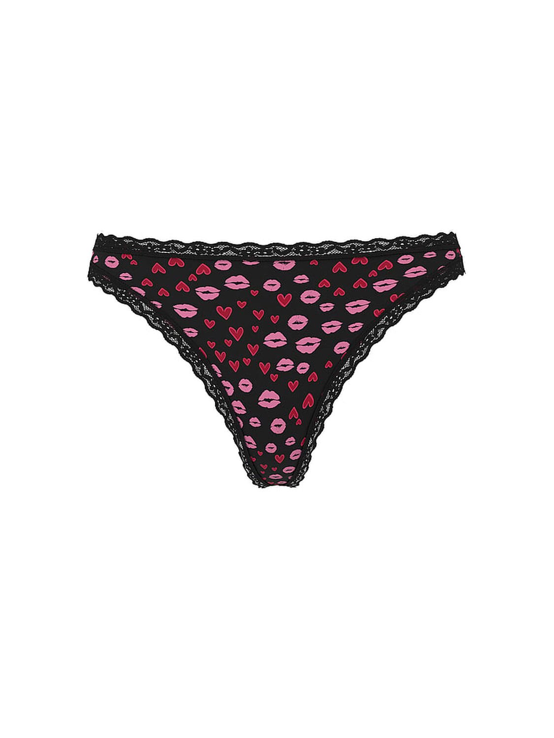 vs Lace Trim Cotton Lace-Waist Thong Black Kisses 3 of 3 