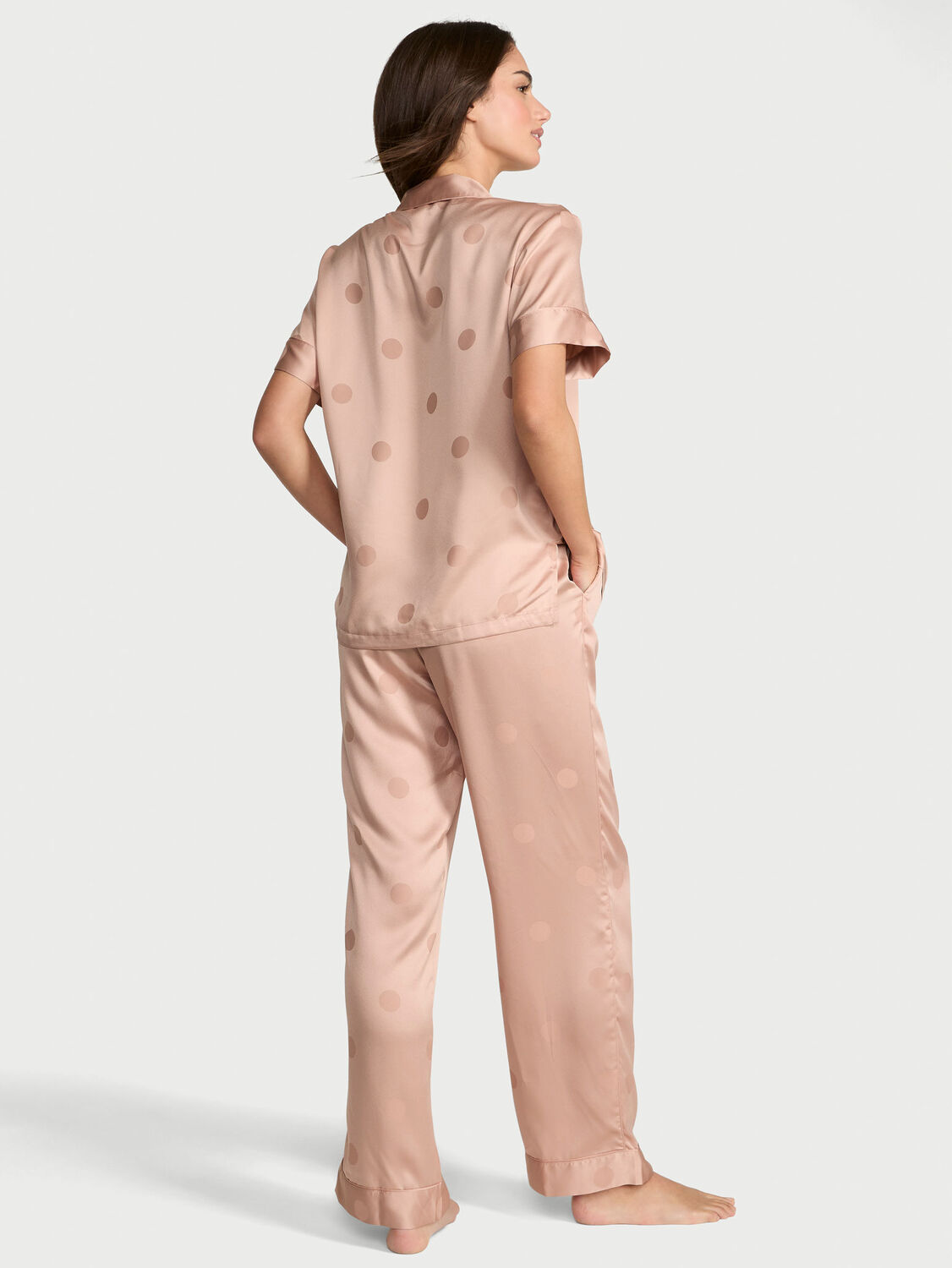 vs Victoria's Secret Satin Short-Sleeve PJ Set Evening Blush 2 of 3 
