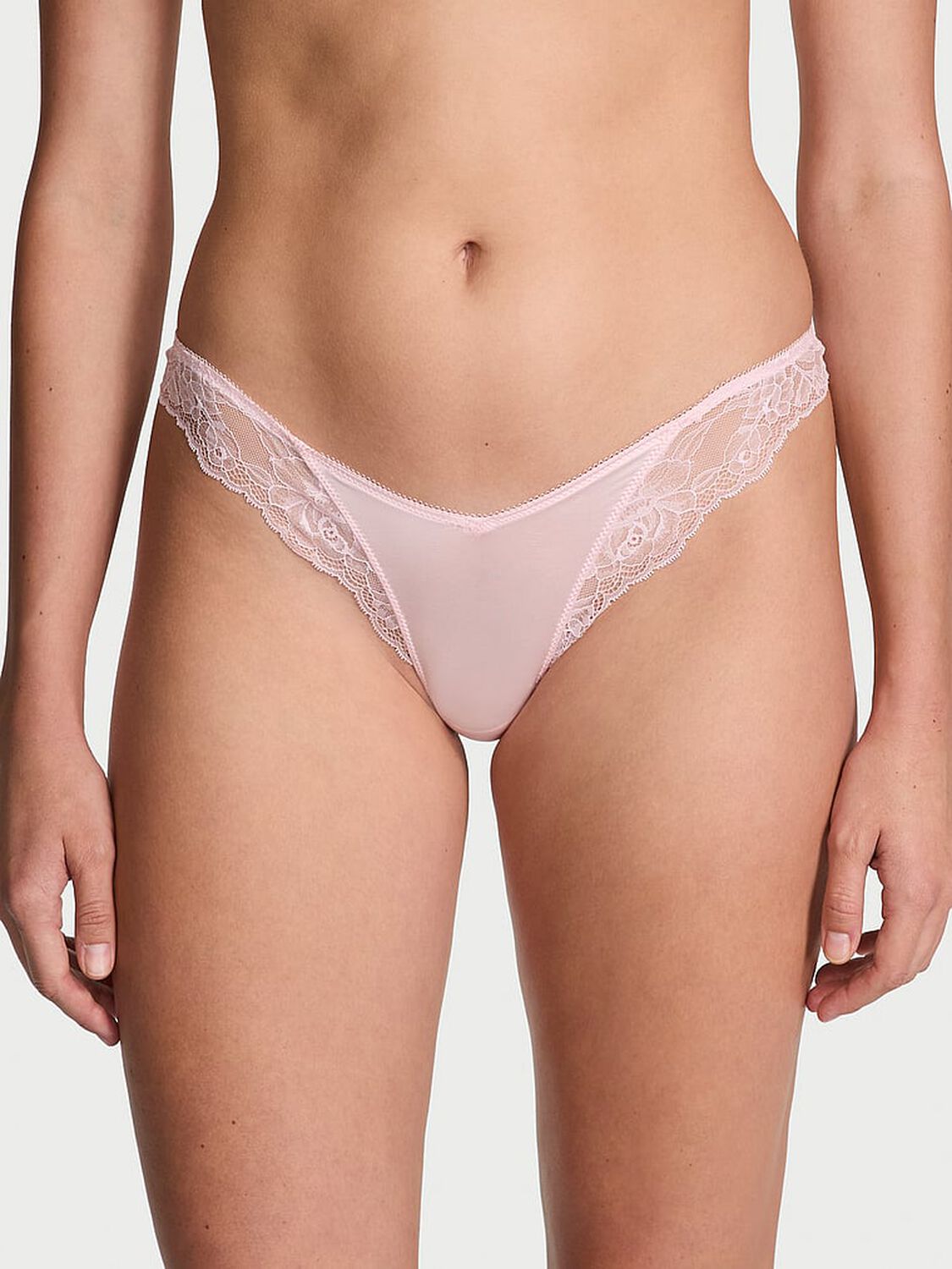 vs Very Sexy Rose Lace-Trim High-Leg Thong Panty Angel Pink 1 of 3 