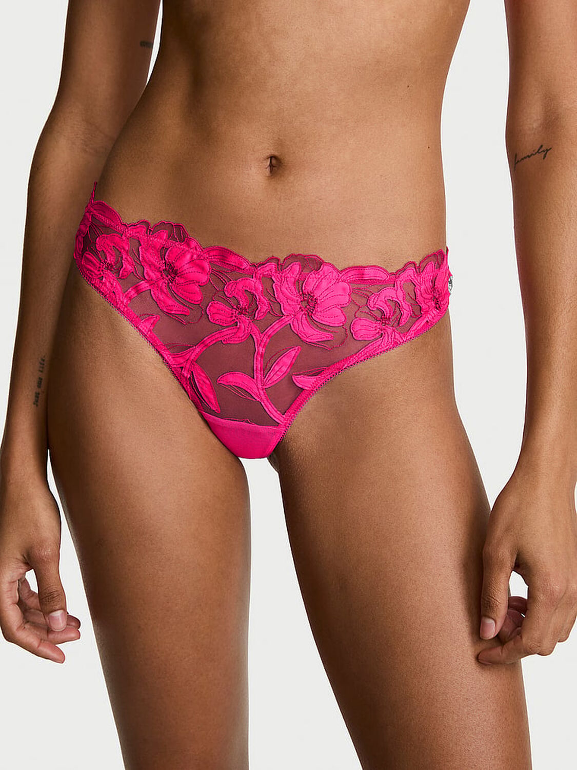 vs Dream Angels Pop Floral Embroidery Thong Panty Haute Pink 1 of 4 