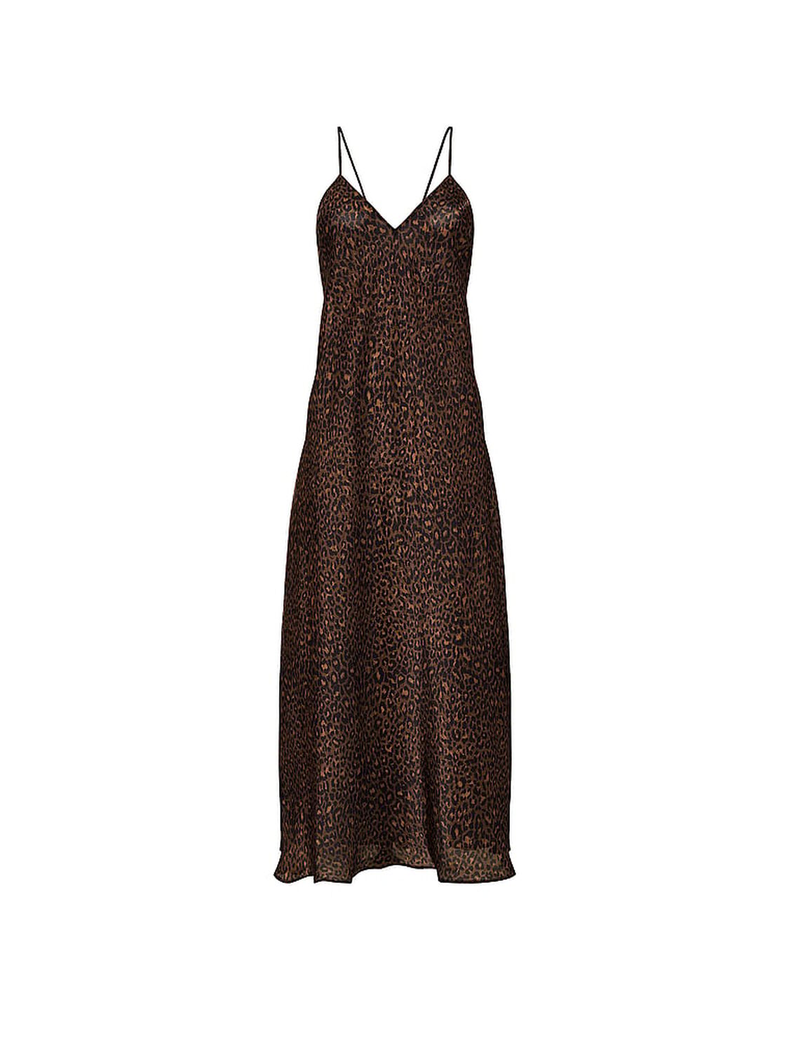 vs Victoria's Secret Luxe Sheer Satin Long Slip Dress Ganache Leopard 3 of 4 