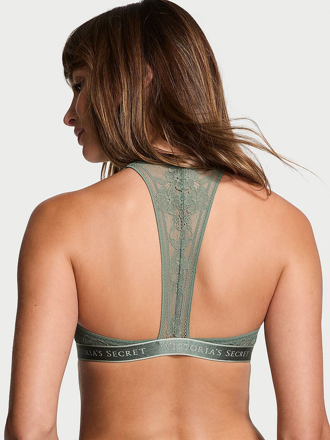 vs The T-Shirt Lightly Lined Front-Close Lace-Trim Demi Bra Faded Sage 2 of 3 