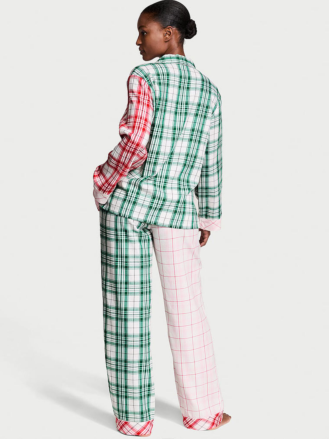 vs Victoria's Secret Flannel Long Pajama Set Mix Plaid 2 of 4 