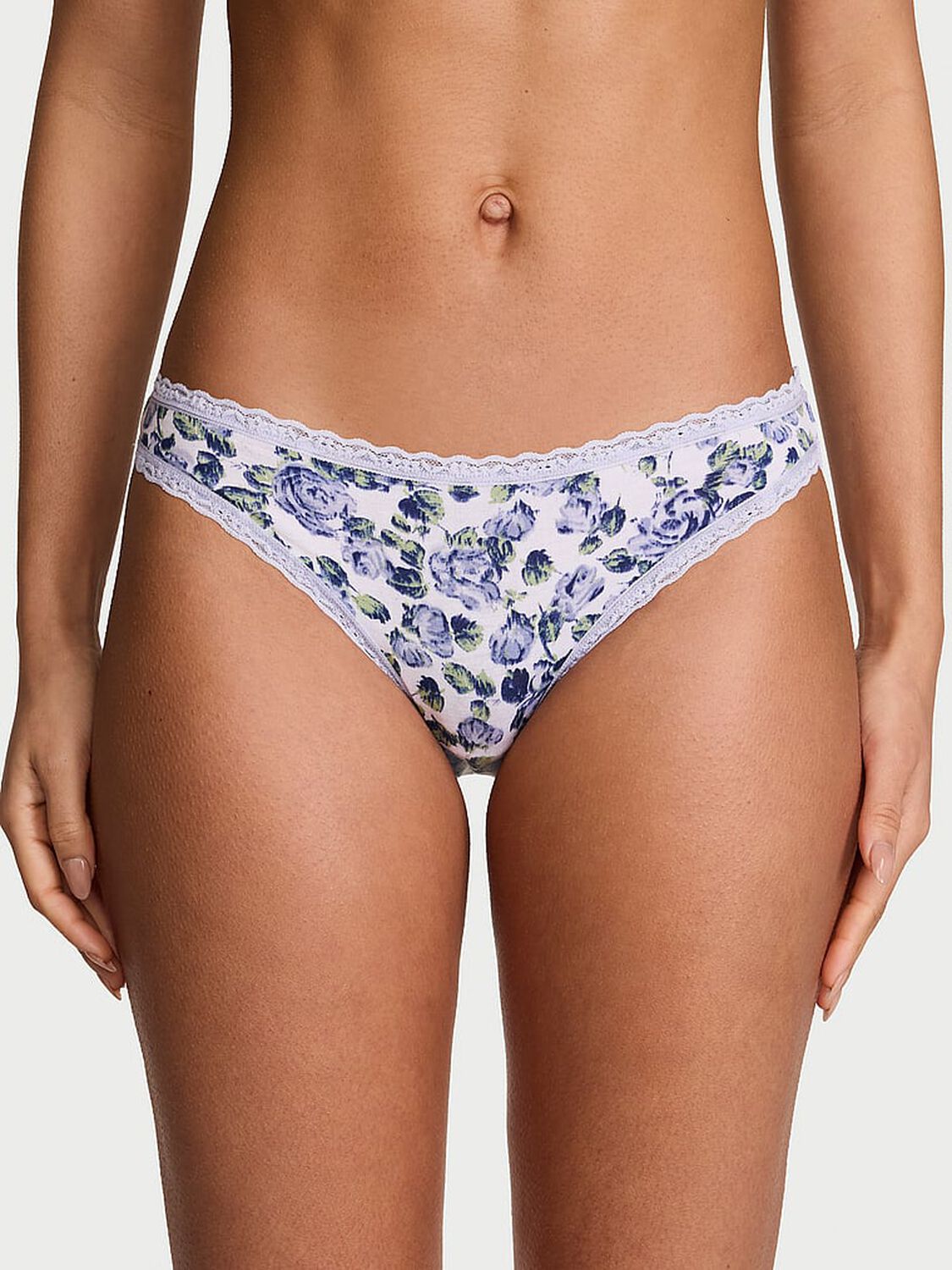 vs Lace Trim Lace-Waist Bikini Panty Icy Lavender Roses 1 of 3 