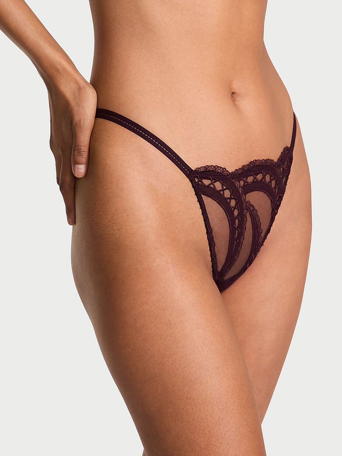 vs Very Sexy Laces Out Embroidery Adjustable V-String Panty Winter Wine Laces Out 1 of 4 