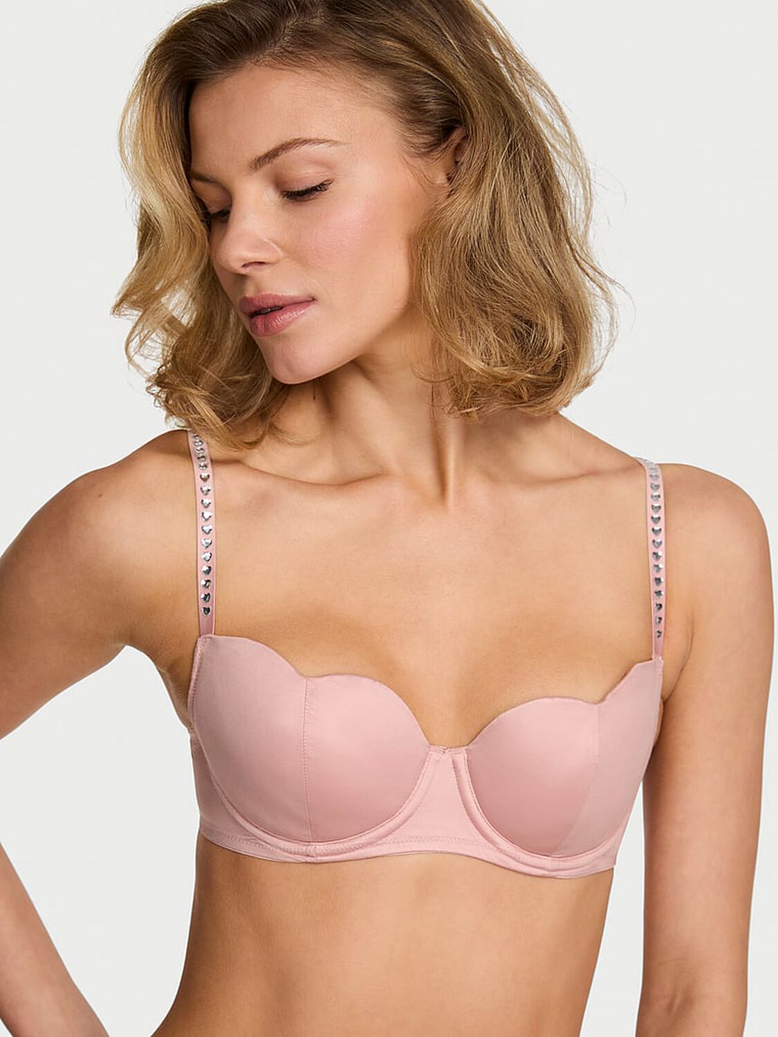 vs Dream Angels Wicked Twinkle Petal Hearts Lightly Lined Balconette Bra Royal Pink 1 of 4 