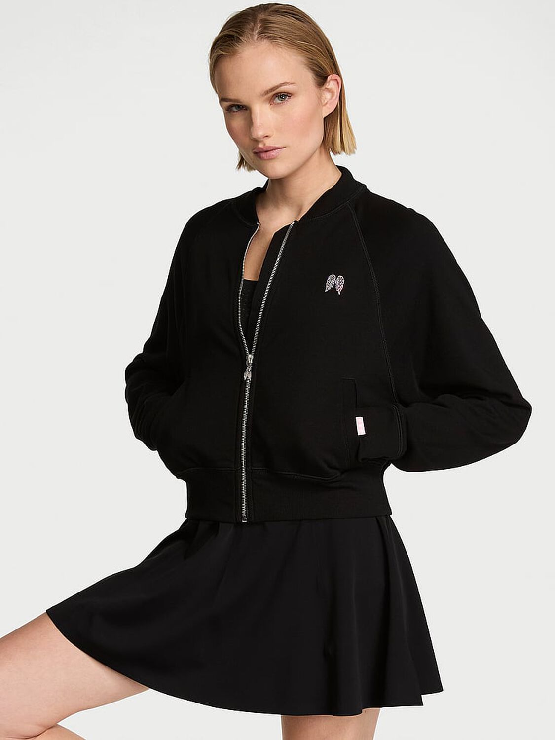 vs Angel Essentials Off-Duty Terry Bomber Jacket Black 1 of 3 