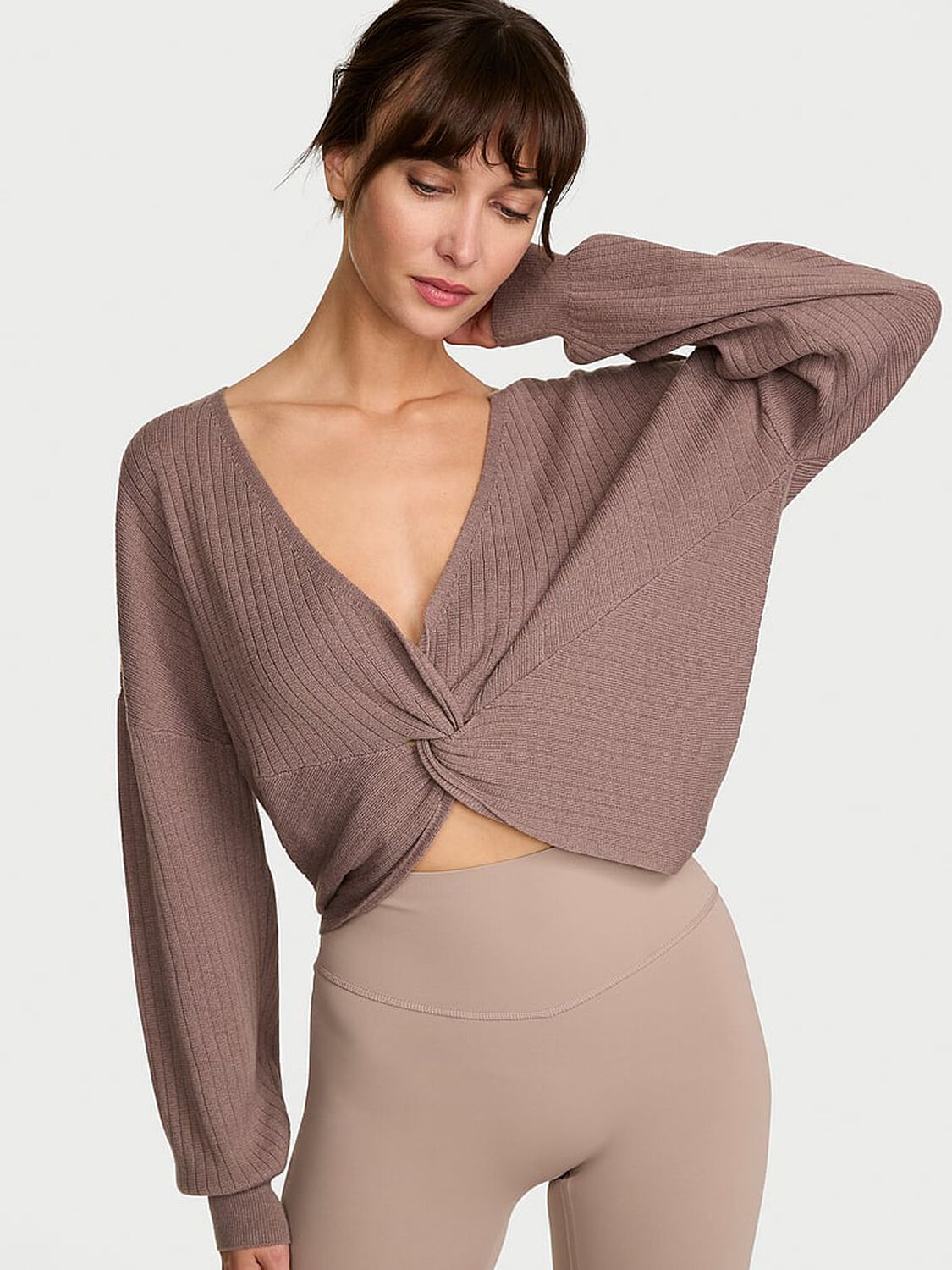 vs Vsx Twist Rib Knit Crop Sweater Cloudy Grey 1 of 3 