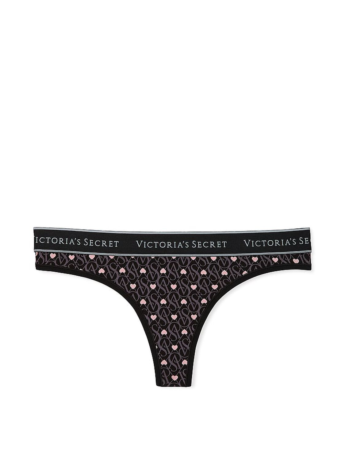 vs Cotton Logo Cotton Thong Panty Black Logo Hearts 3 of 4 