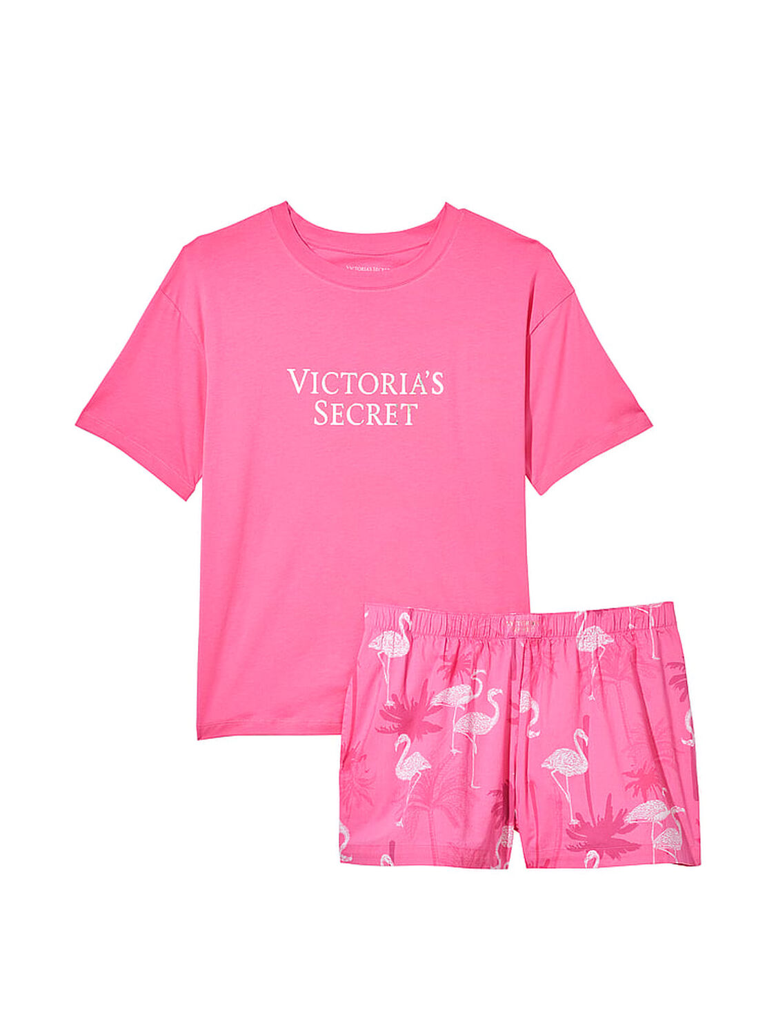 vs Victoria's Secret Cotton Short Tee-Jama Set Hollywood Pink Flamingos 3 of 4 