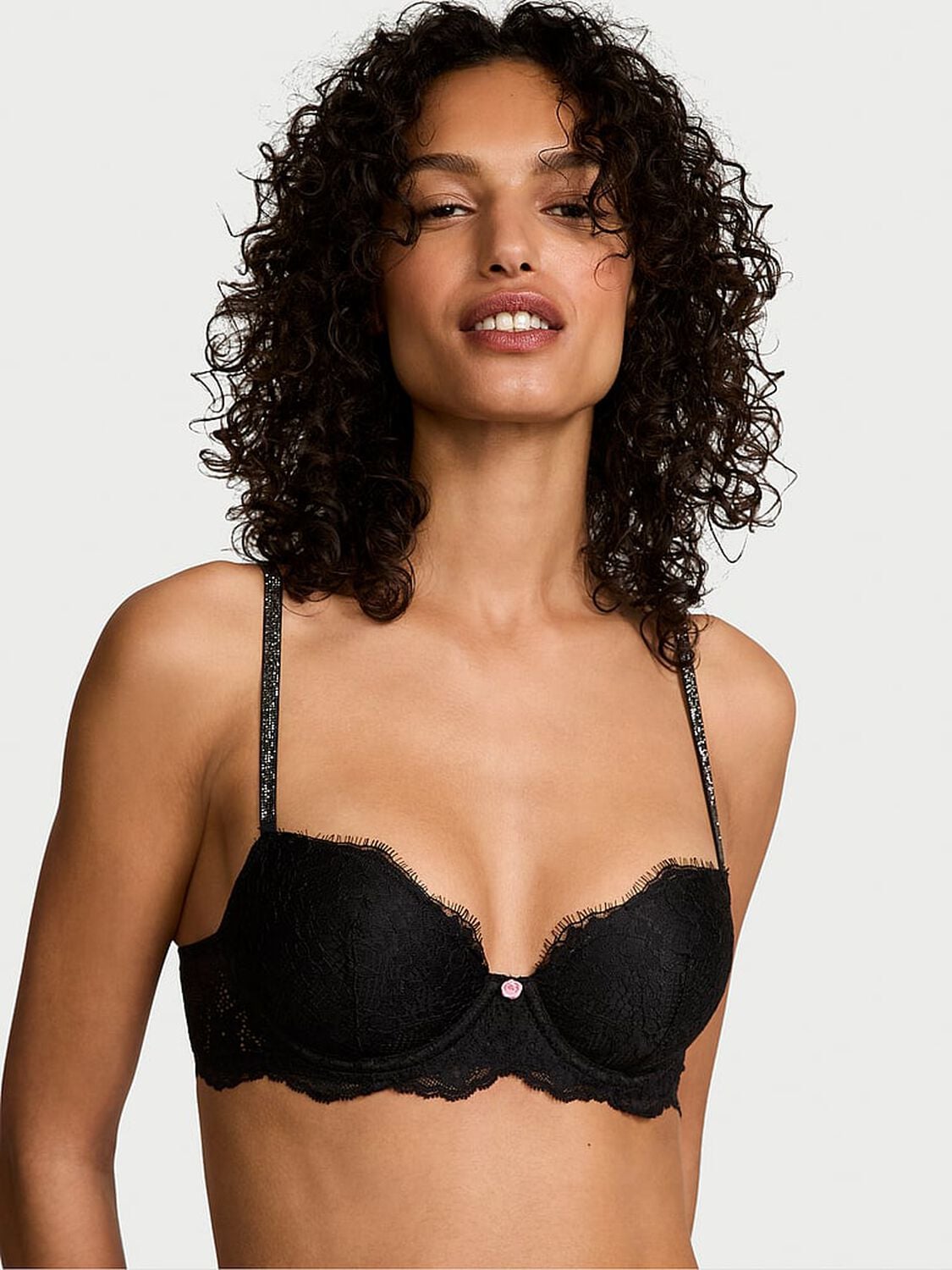 vs Dream Angels Twinkle Strap Lace Classic-Coverage Demi Bra Black 1 of 2 