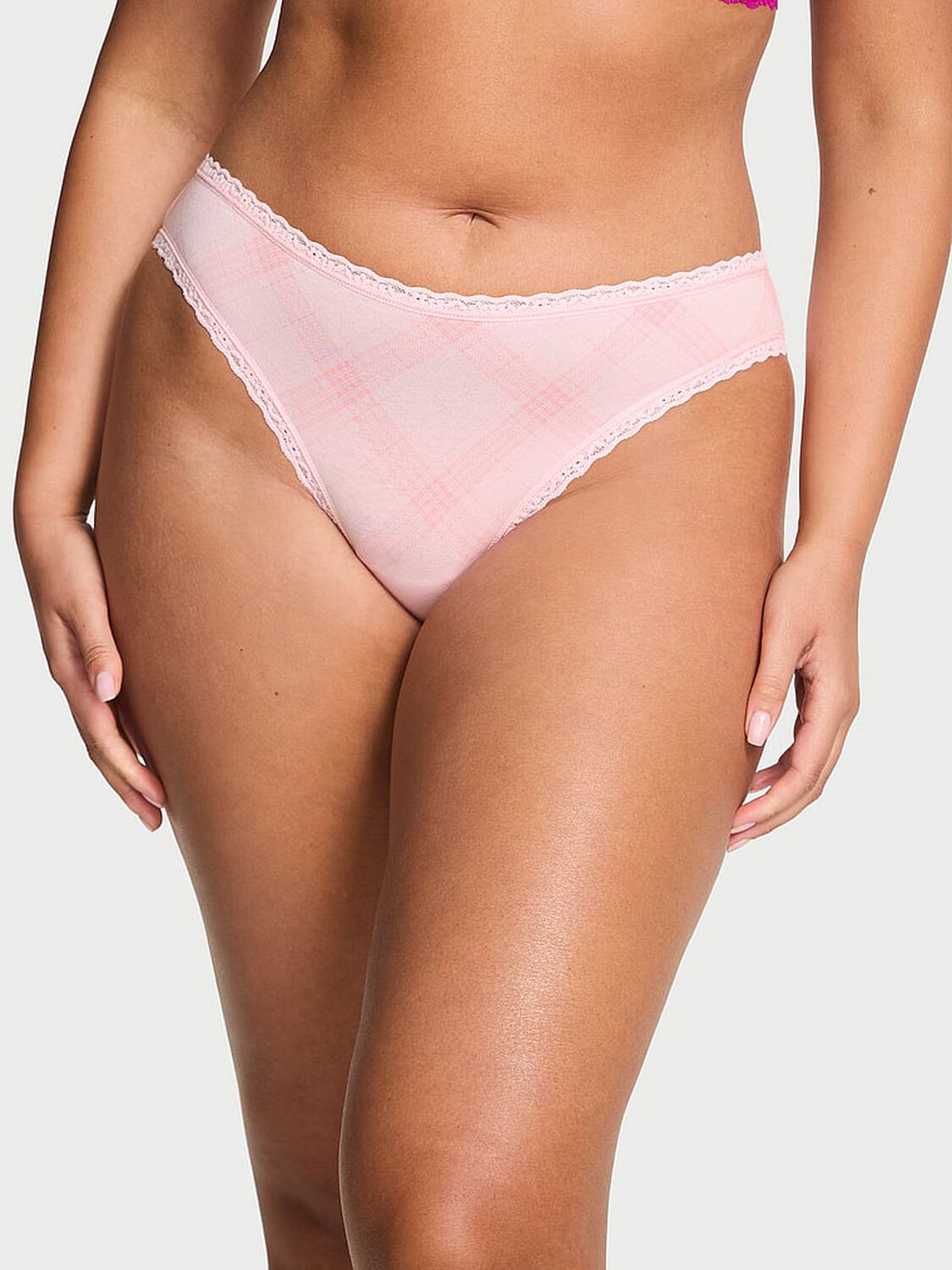 vs Lace Trim Lace-Waist Bikini Panty Pretty Blossom Plaid 1 of 2 