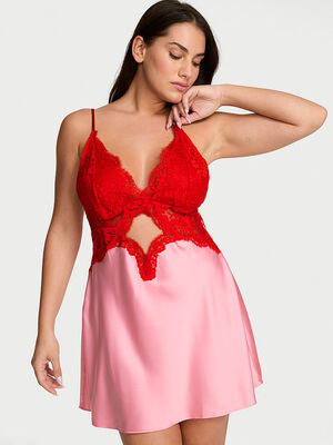 Satin & Lace Cutout Slip Dress