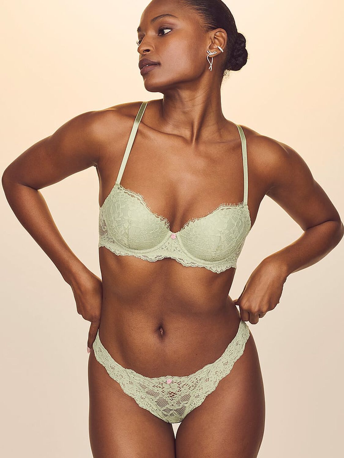 vs Dream Angels Lace Lightly Lined Classic Coverage Demi Bra Desert Sage 4 of 4 