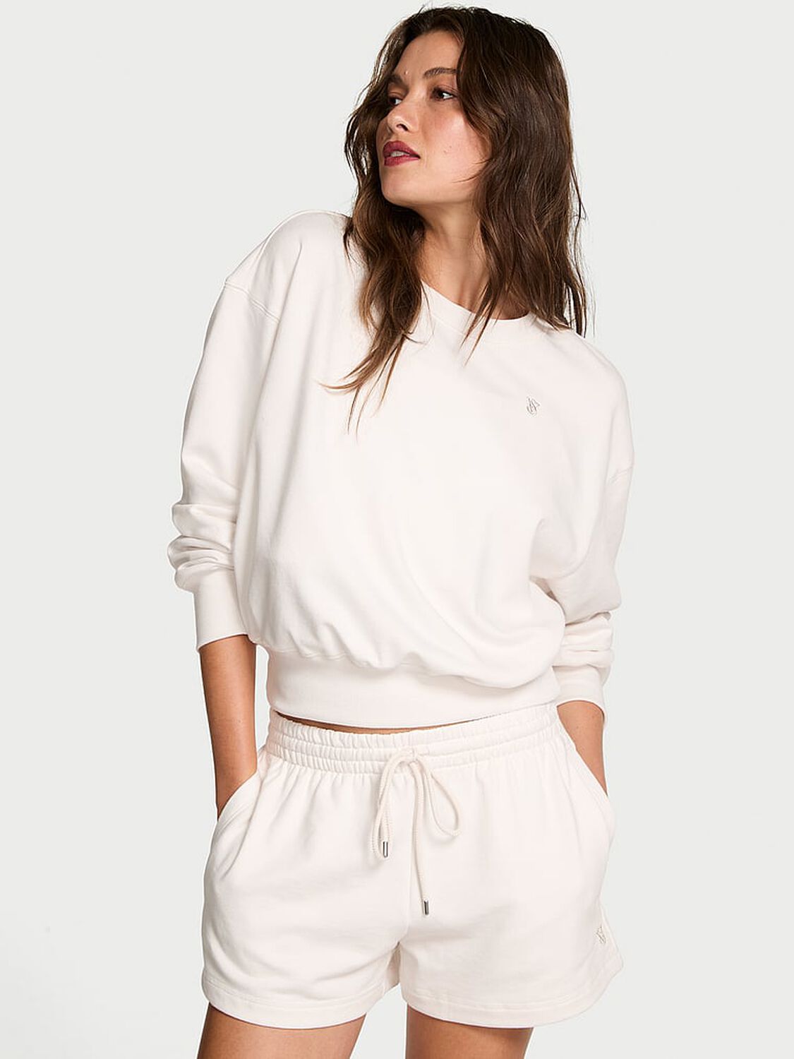 vs Angel Essentials Obsessed Terry Crop Crewneck Sweatshirt Coconut White 1 of 2 