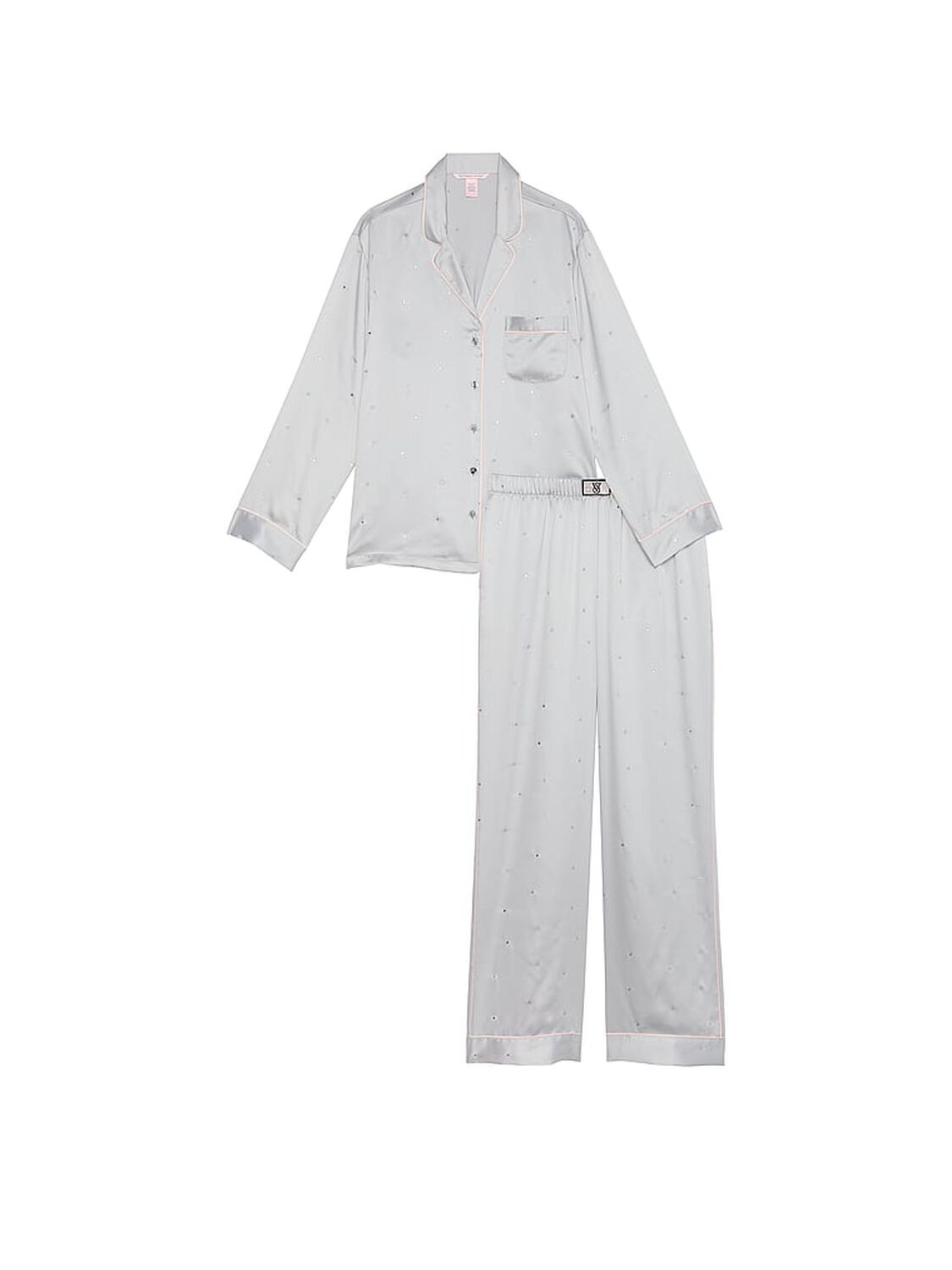 vs Victoria's Secret Glazed Satin Dew Drop Long Pajama Set Silver Pearl 3 of 4 