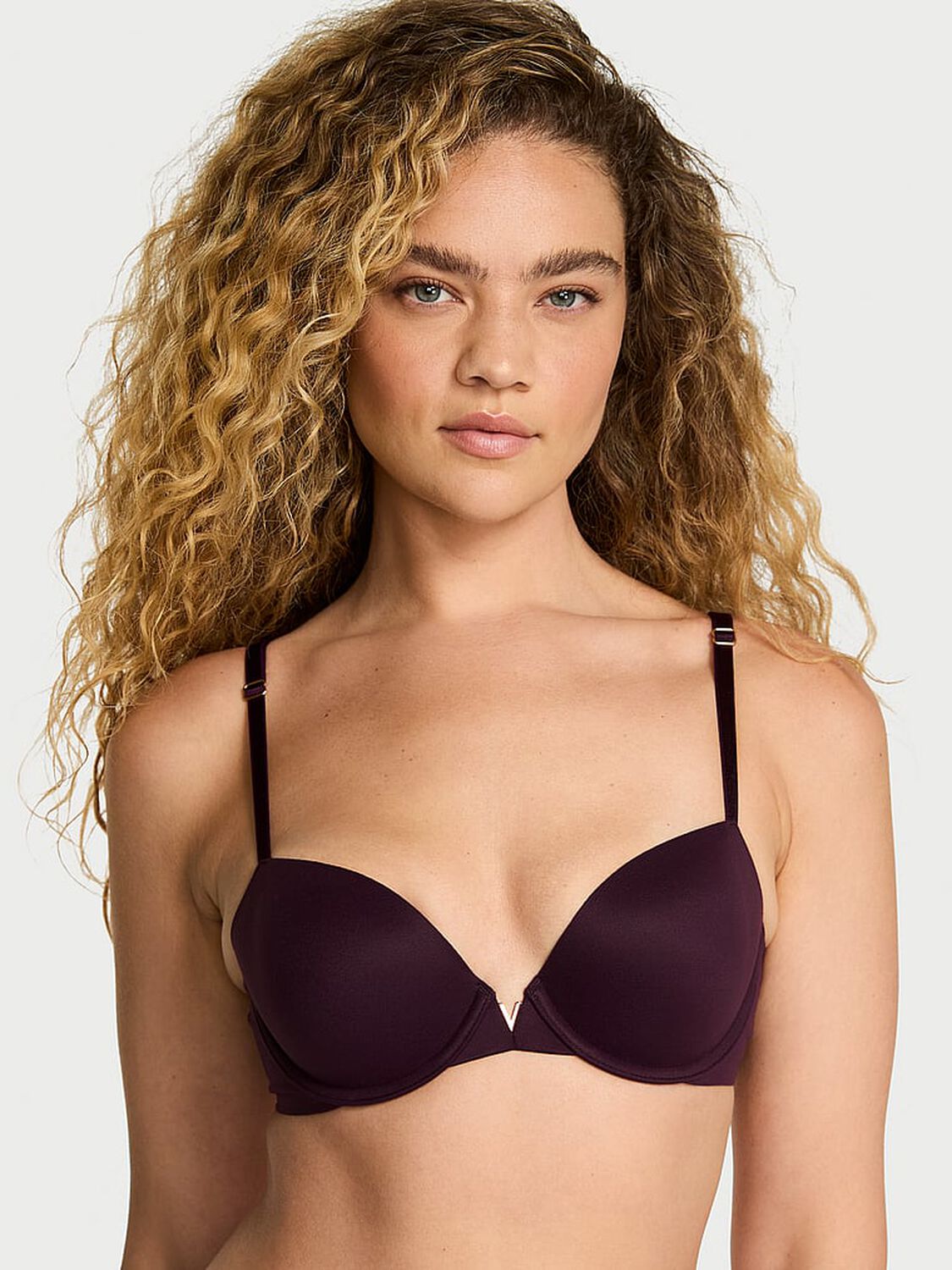vs Love Cloud Smooth Lightly Lined Plunge Demi Bra Winter Wine 1 of 3 