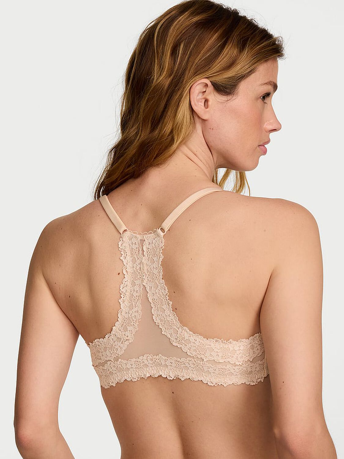 vs Body By Victoria Lightly Lined Lace Racerback Demi Bra Marzipan 2 of 3 