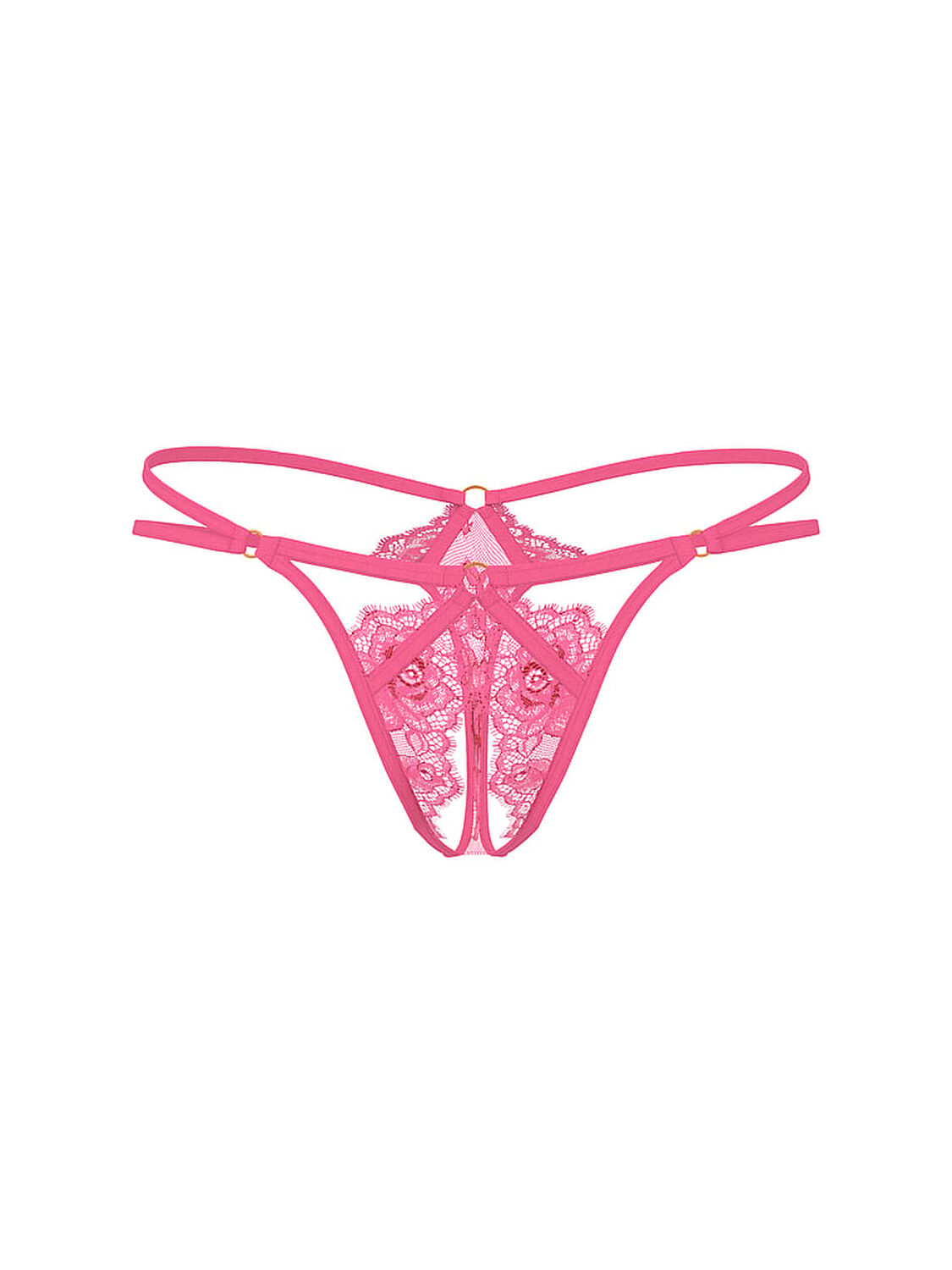 vs Very Sexy Rose Lace Strappy Ring Hardware Crotchless Thong Panty Rose Garden 3 of 3 