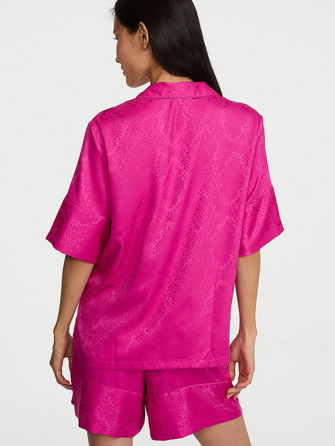 vs Victoria's Secret Signature Satin Short Pajama Set Pink Fire 2 of 3 