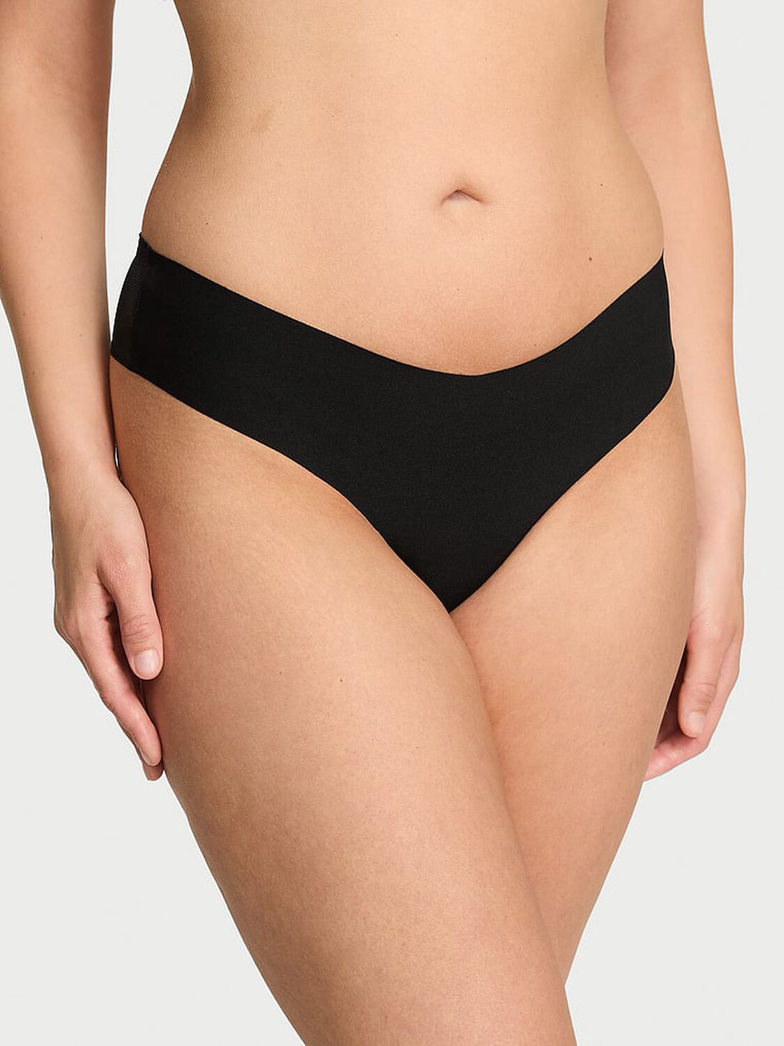 vs No-Show No-Show Mesh-Back Logo Thong Panty Black 3 of 3 