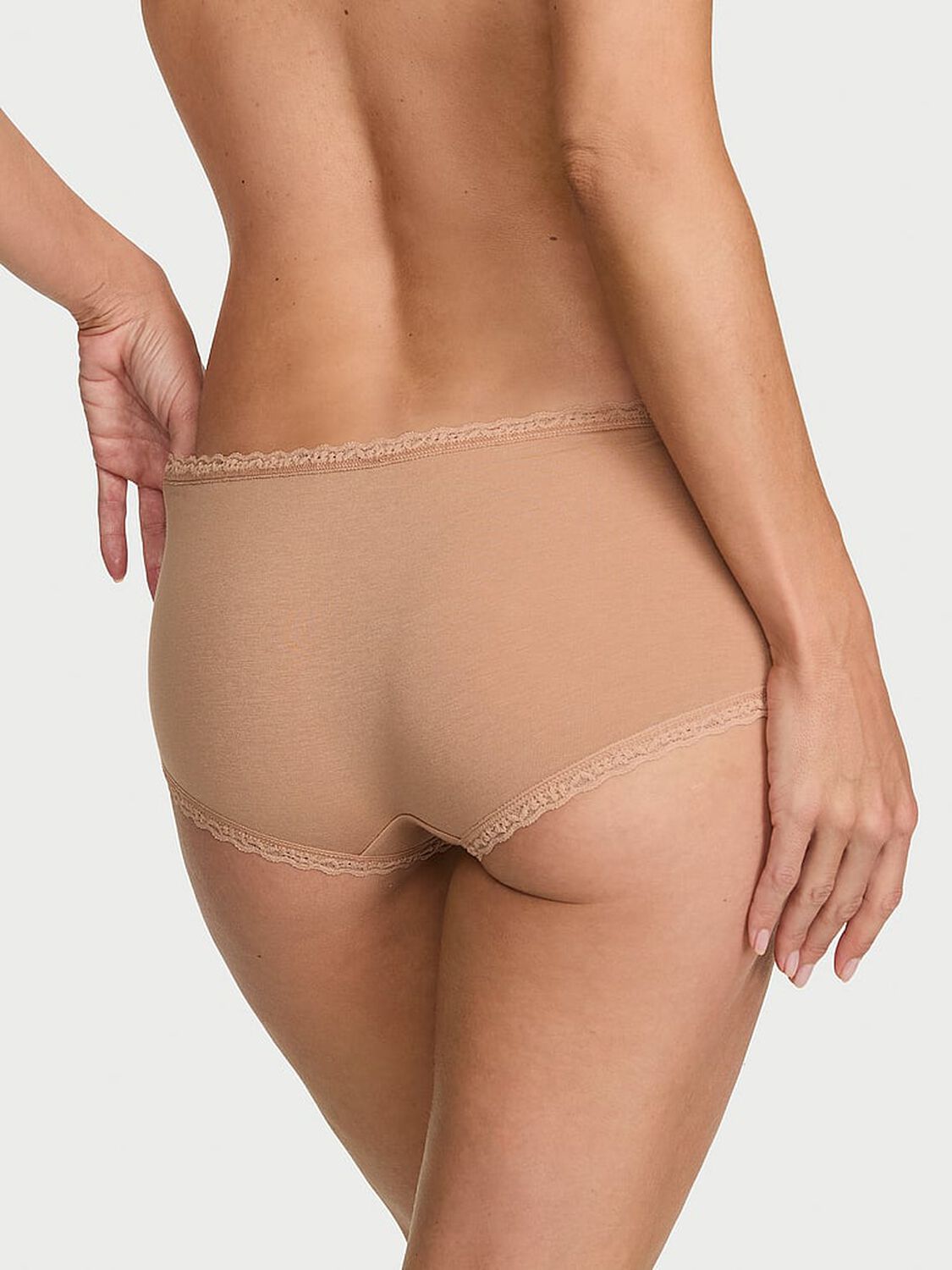 vs Lace Trim Cotton Lace-Trim Boyshort Panty Praline 2 of 3 